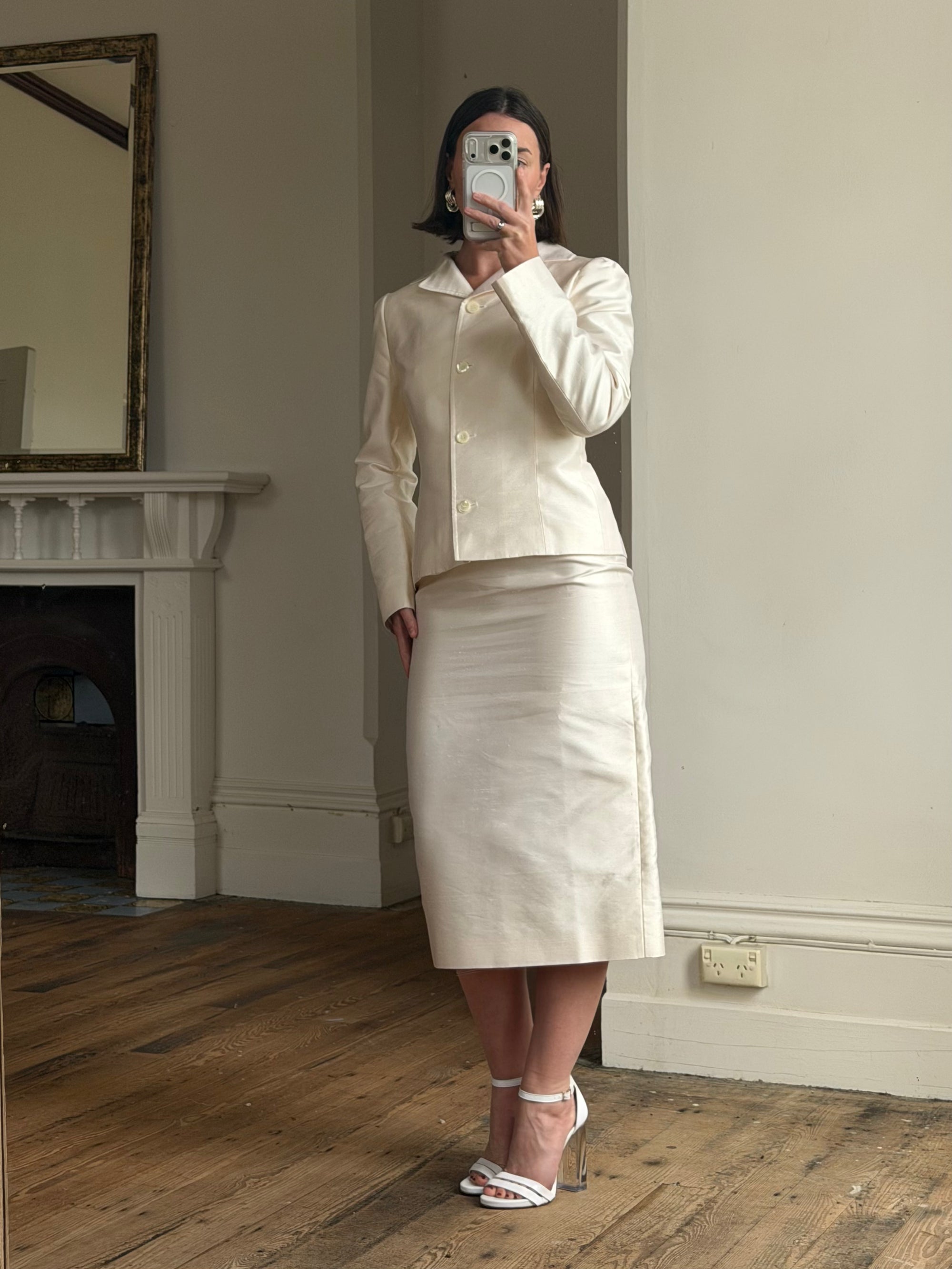 Vintage 90s Dolce &amp; Gabbana Ivory Silk Shantung Two-Piece Bridal Suit