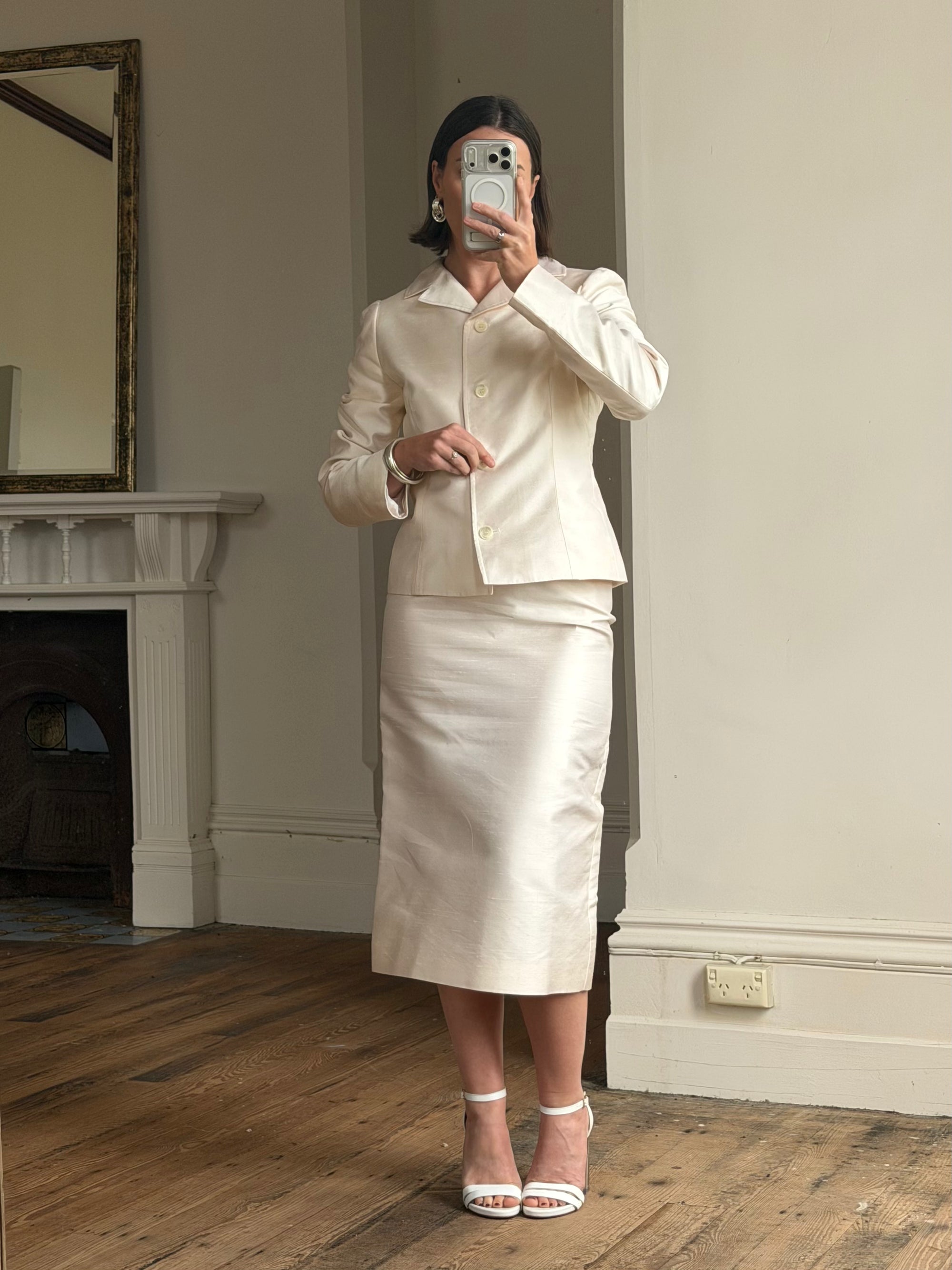 Vintage 90s Dolce &amp; Gabbana Ivory Silk Shantung Two-Piece Bridal Suit