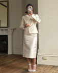 Vintage 90s Dolce & Gabbana Ivory Silk Shantung Two-Piece Bridal Suit