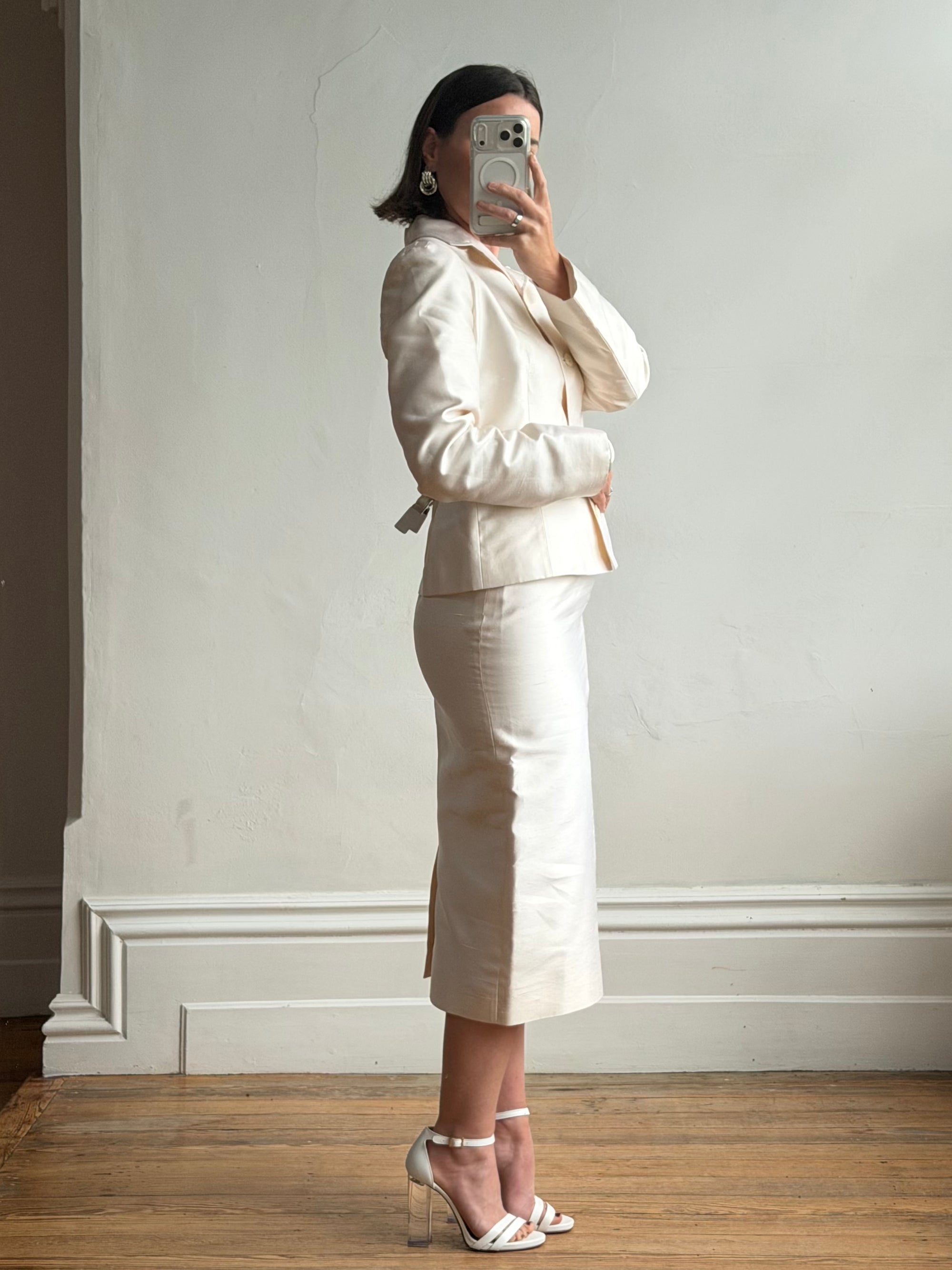 Vintage 90s Dolce &amp; Gabbana Ivory Silk Shantung Two-Piece Bridal Suit