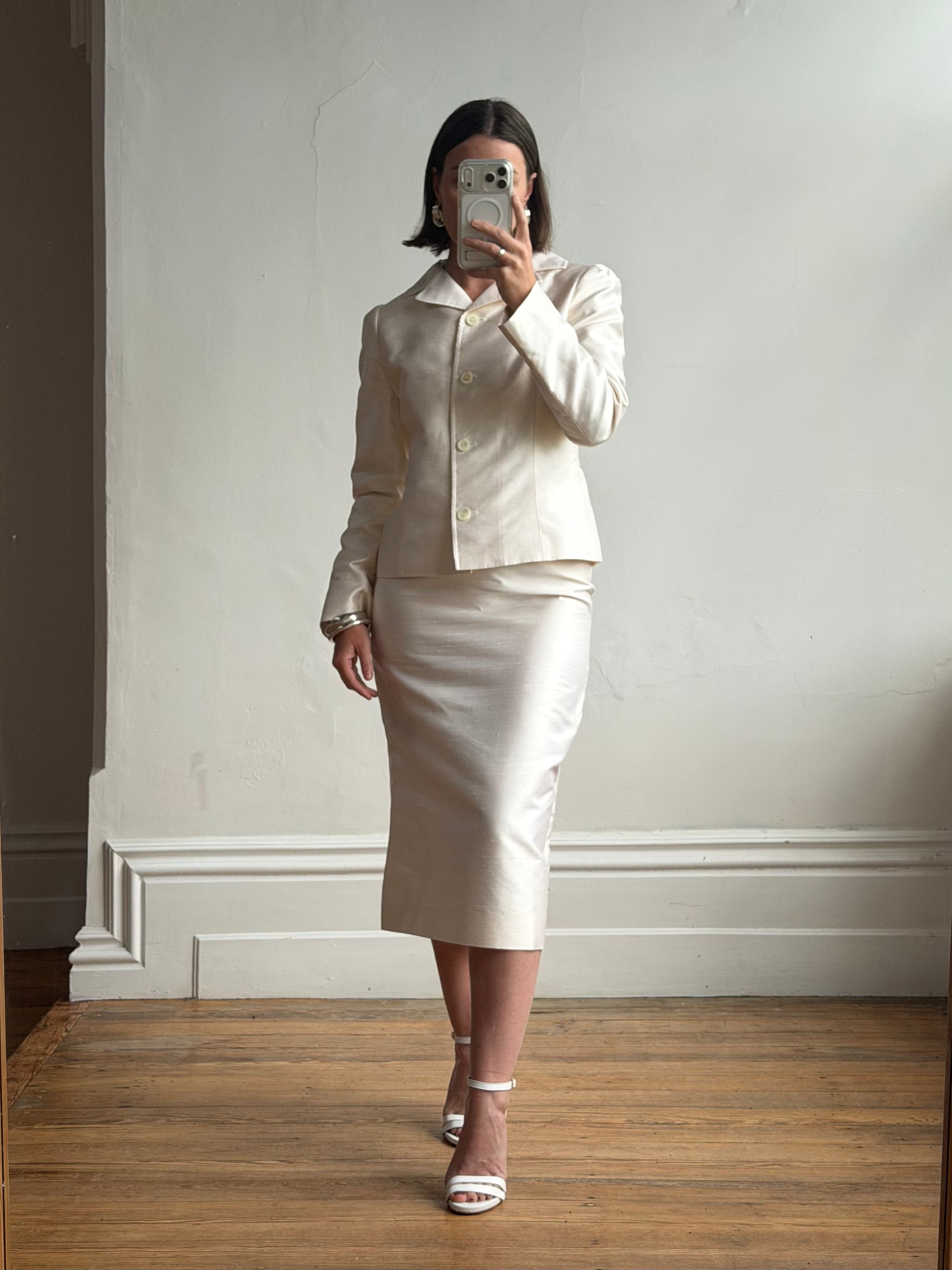 Vintage 90s Dolce &amp; Gabbana Ivory Silk Shantung Two-Piece Bridal Suit