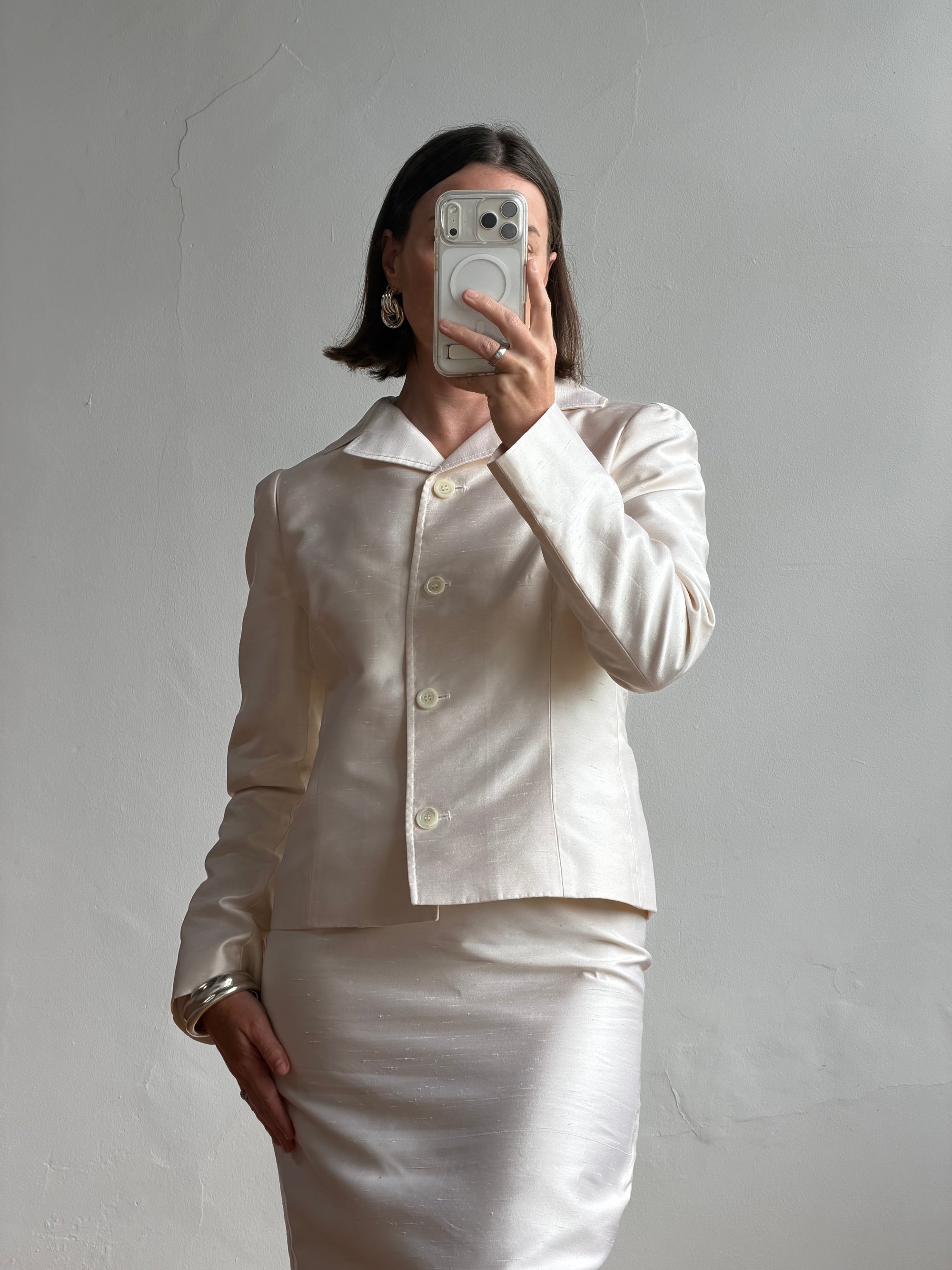 Vintage 90s Dolce &amp; Gabbana Ivory Silk Shantung Two-Piece Bridal Suit