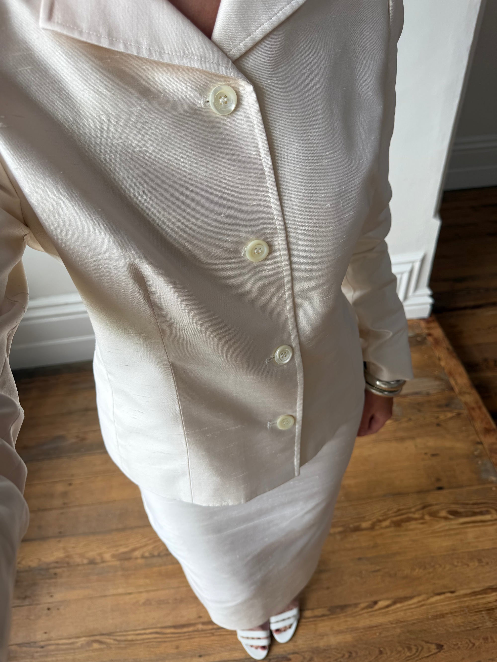 Vintage 90s Dolce &amp; Gabbana Ivory Silk Shantung Two-Piece Bridal Suit