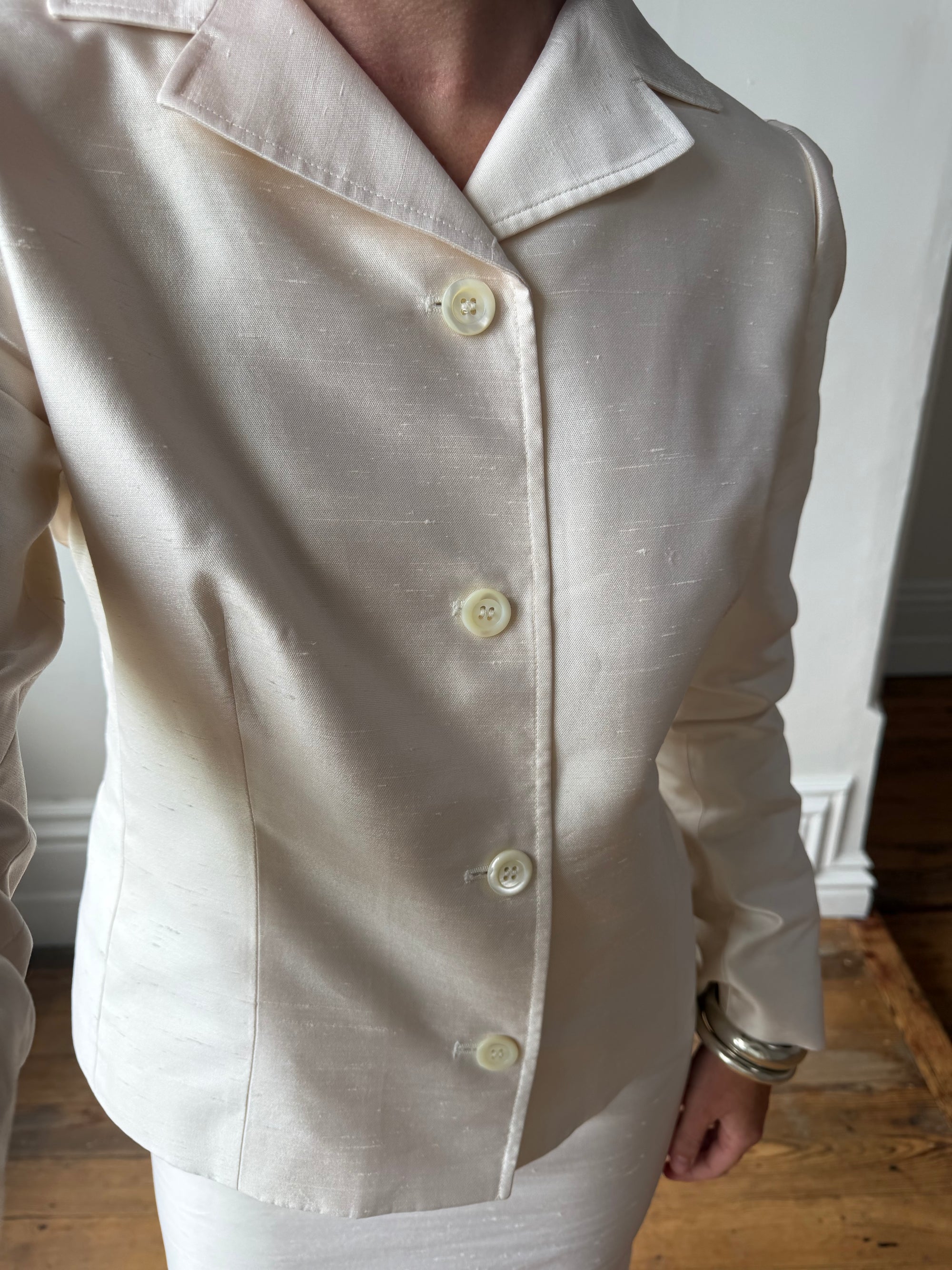 Vintage 90s Dolce &amp; Gabbana Ivory Silk Shantung Two-Piece Bridal Suit