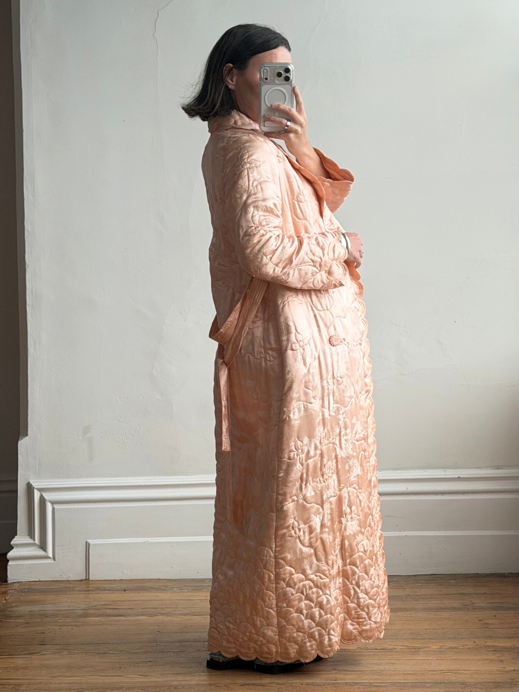 Vintage 40s Blush Quilted Trapunto Silk Satin Coat