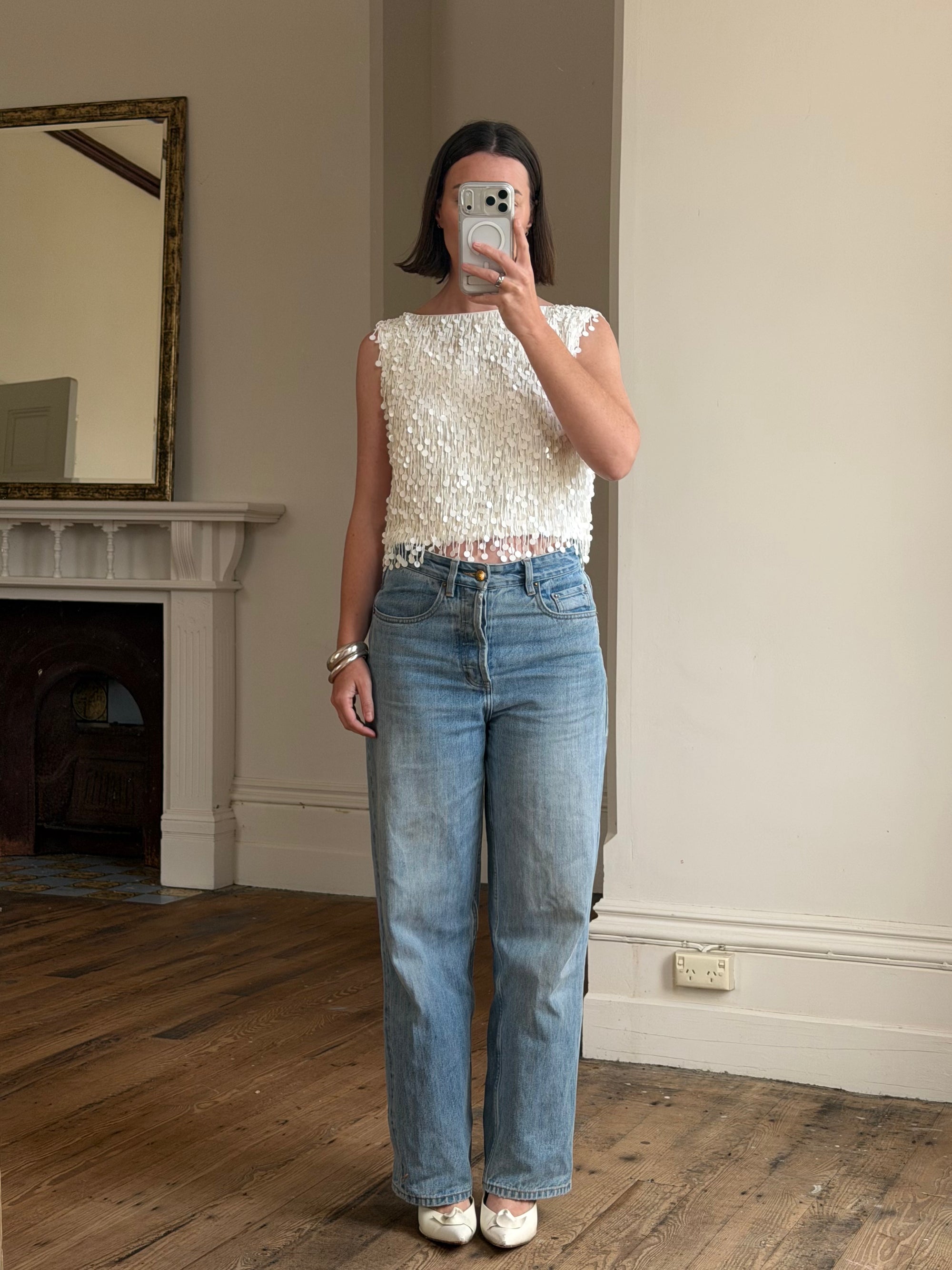 Vintage 60s White Paillette Sequin Top