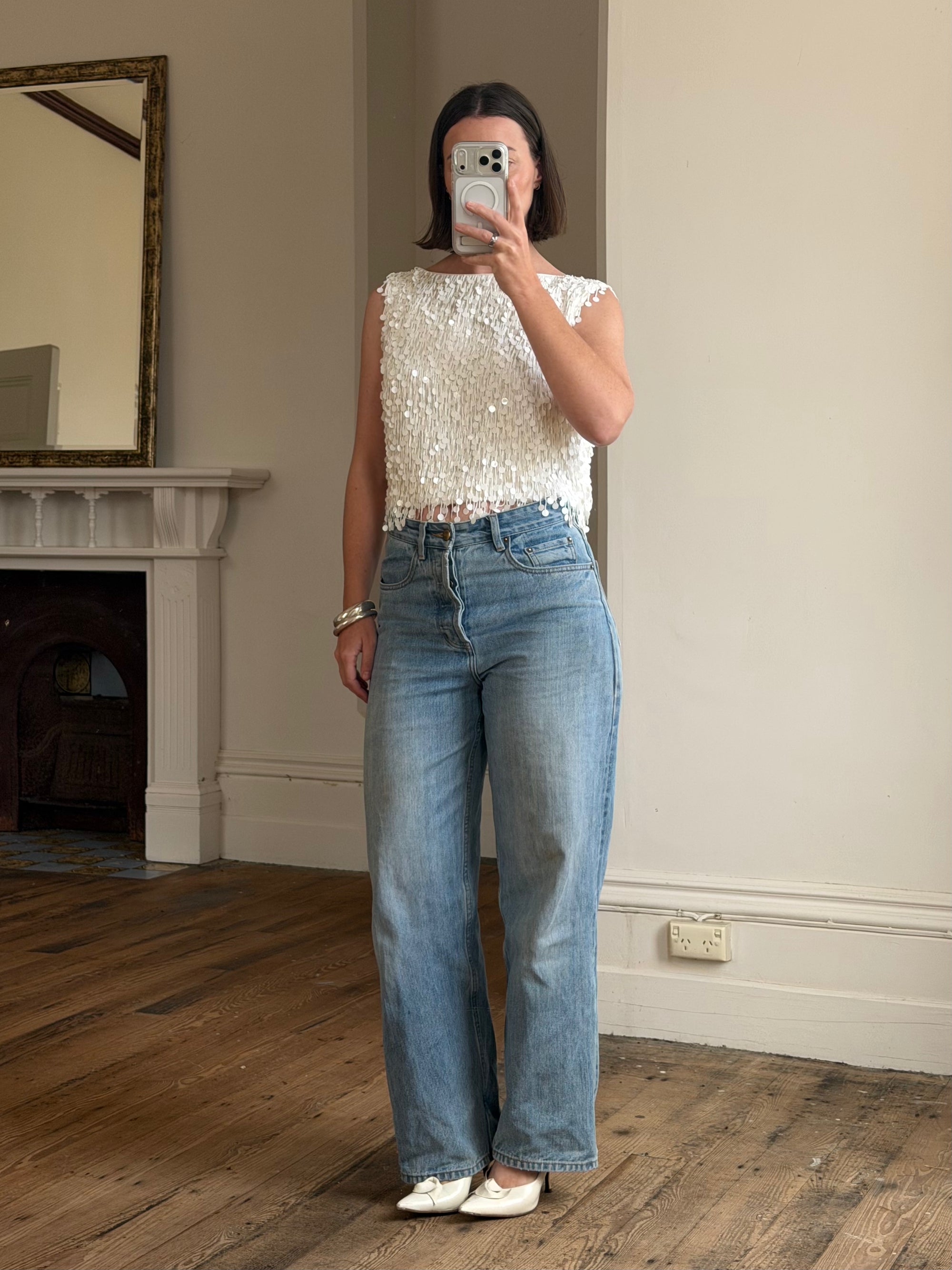 Vintage 60s White Paillette Sequin Top