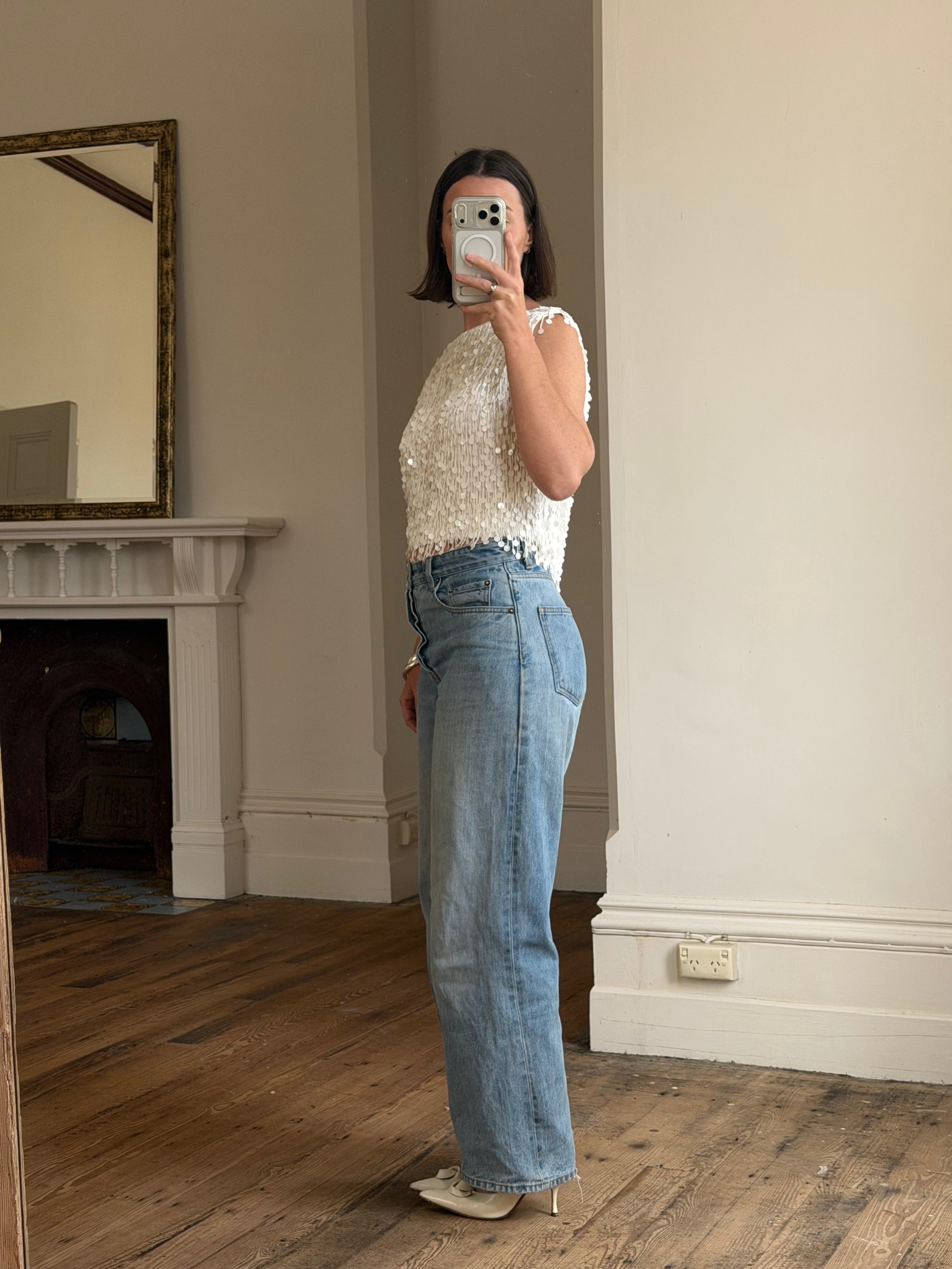 Vintage 60s White Paillette Sequin Top