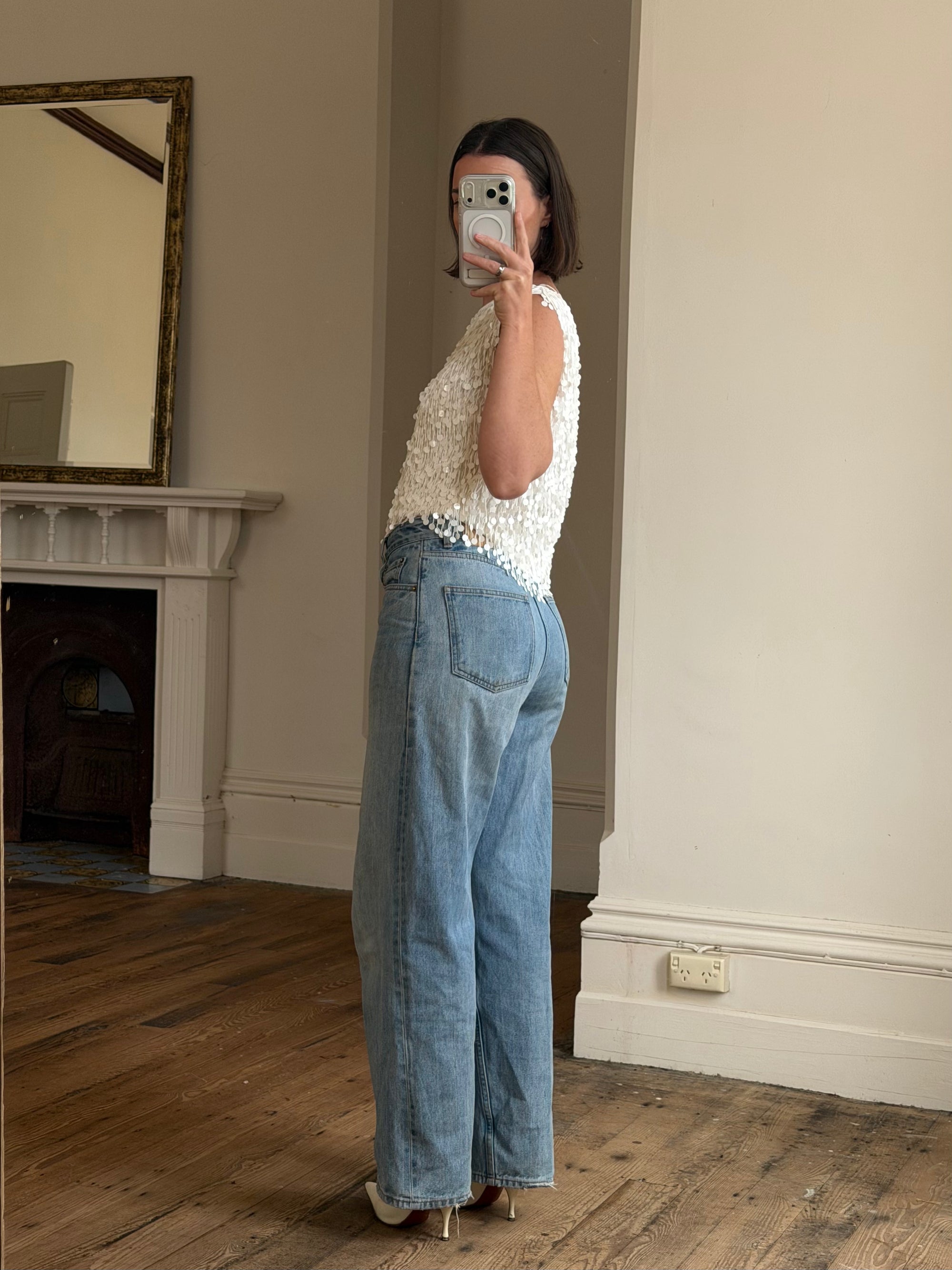 Vintage 60s White Paillette Sequin Top