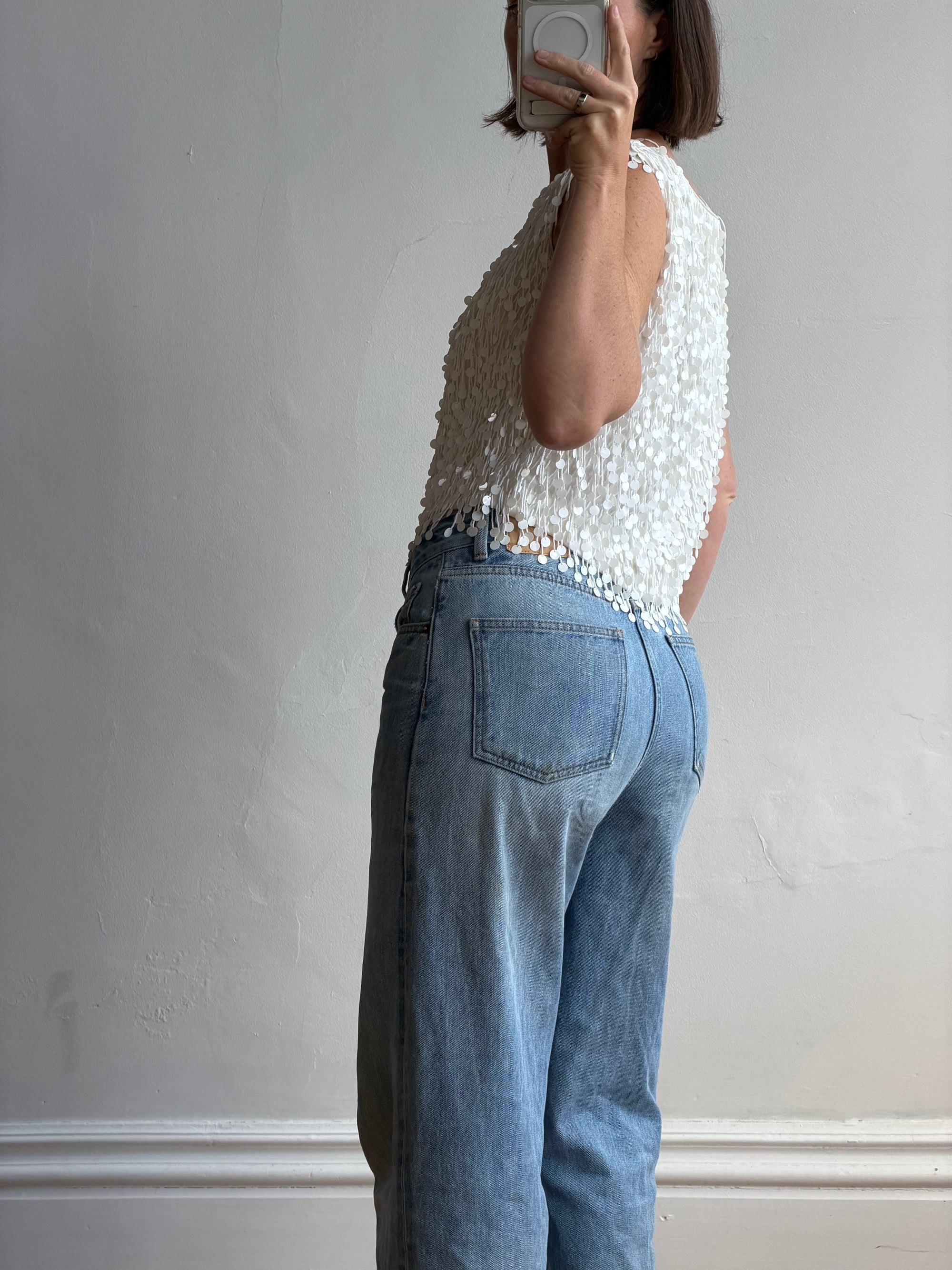 Vintage 60s White Paillette Sequin Top