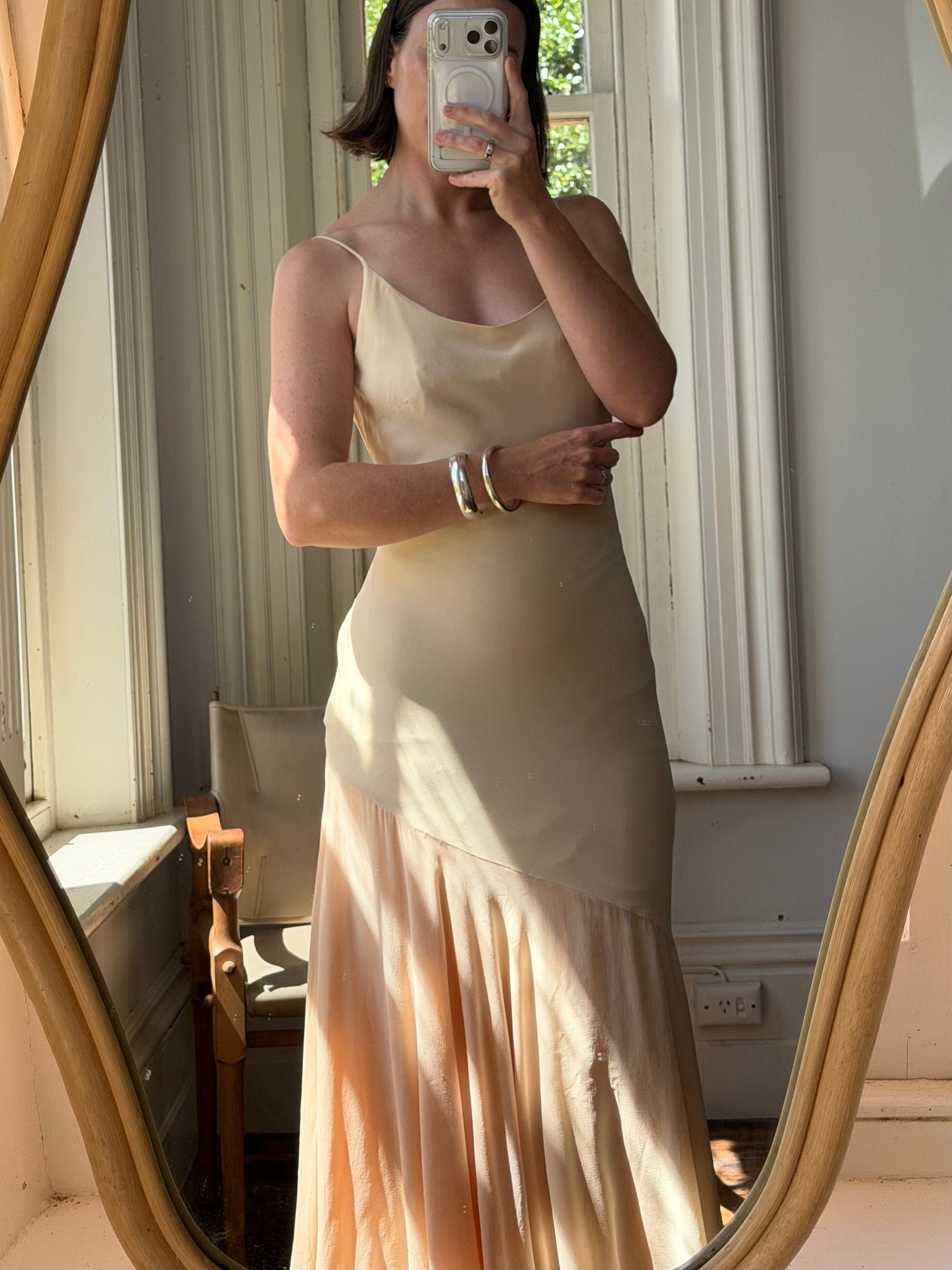 Vintage 90s Italian Silk Nude Ombre Sunrise Slip Gown