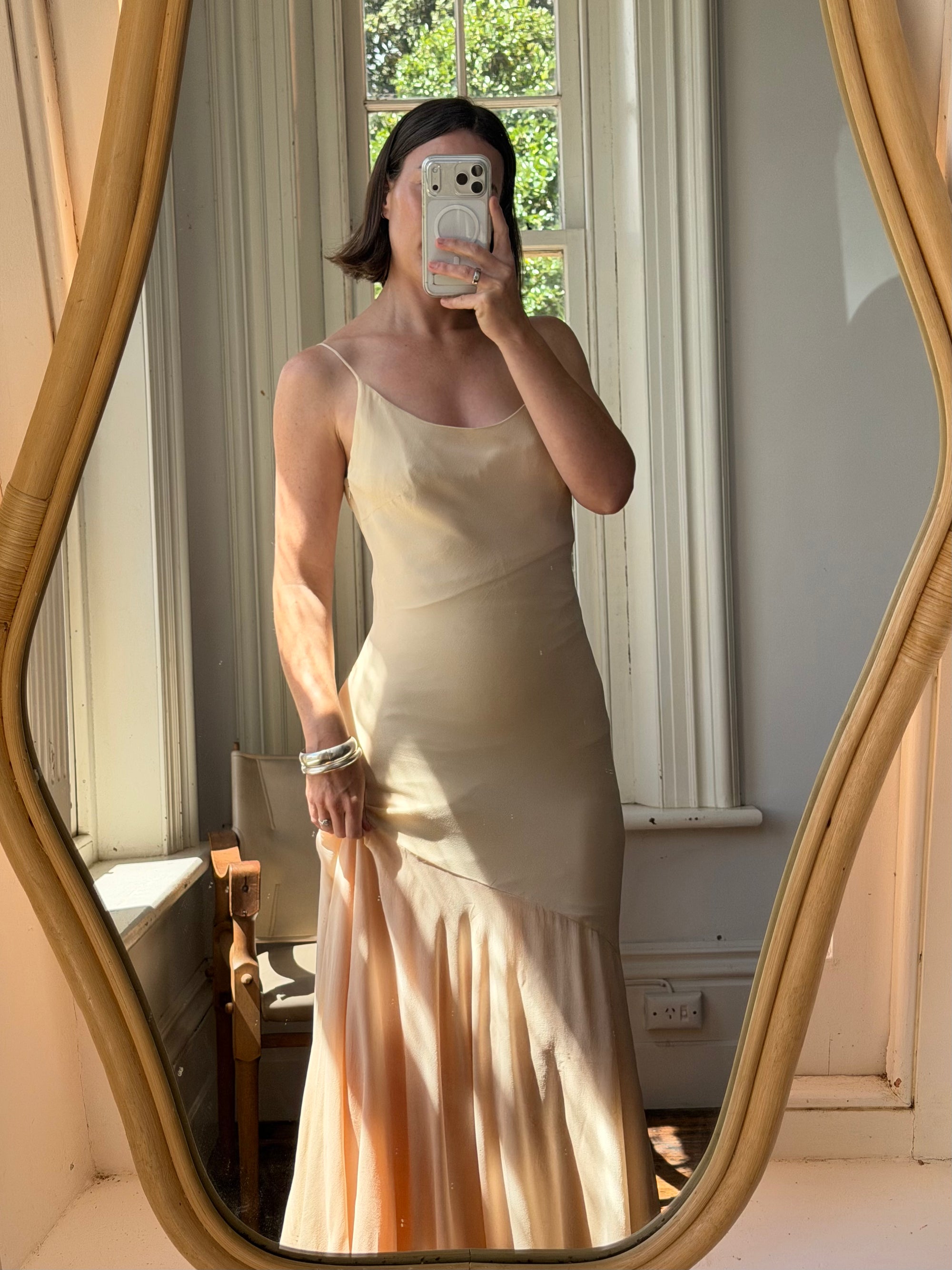 Vintage 90s Italian Silk Nude Ombre Sunrise Slip Gown