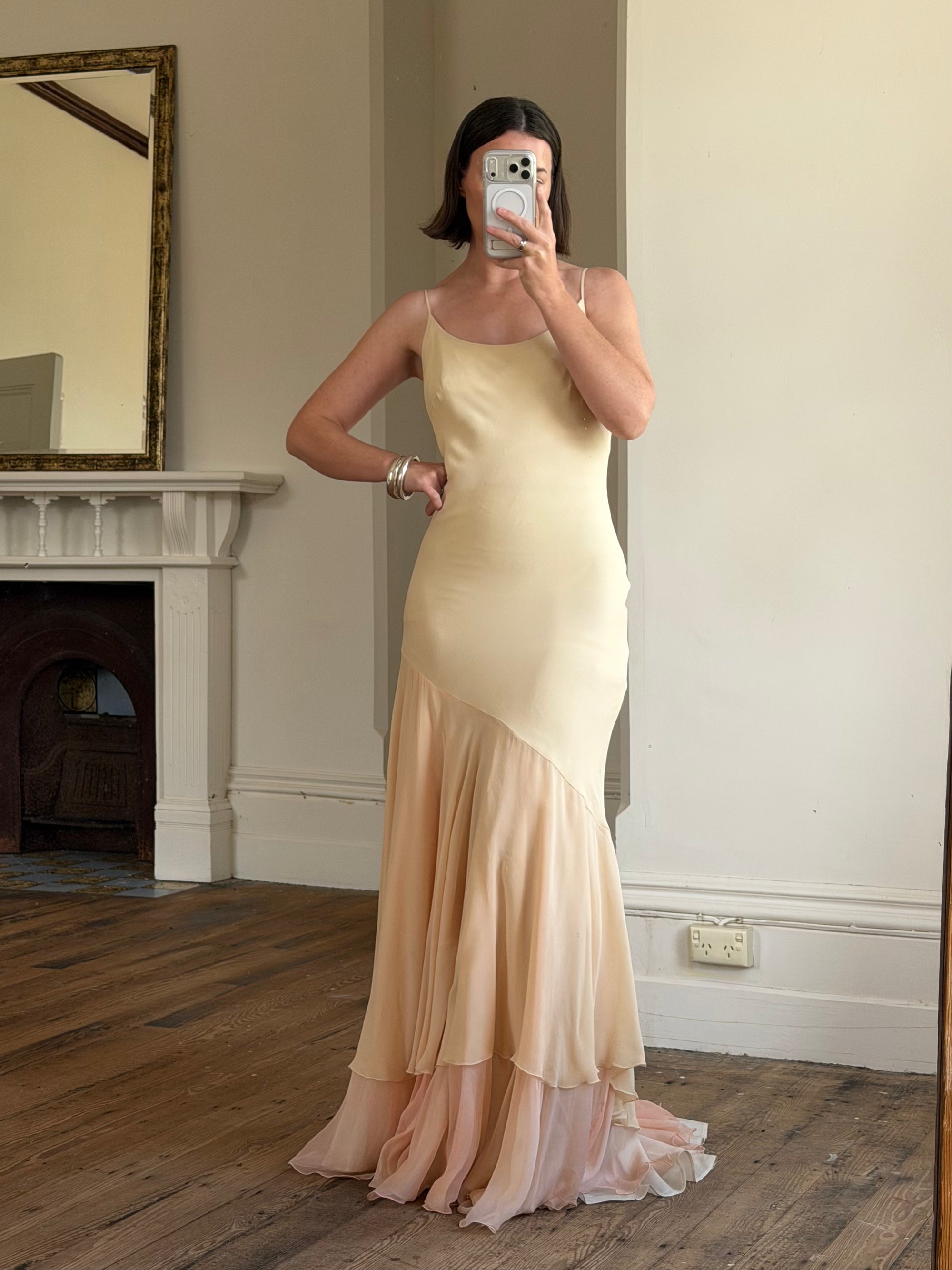 Vintage 90s Italian Silk Nude Ombre Sunrise Slip Gown