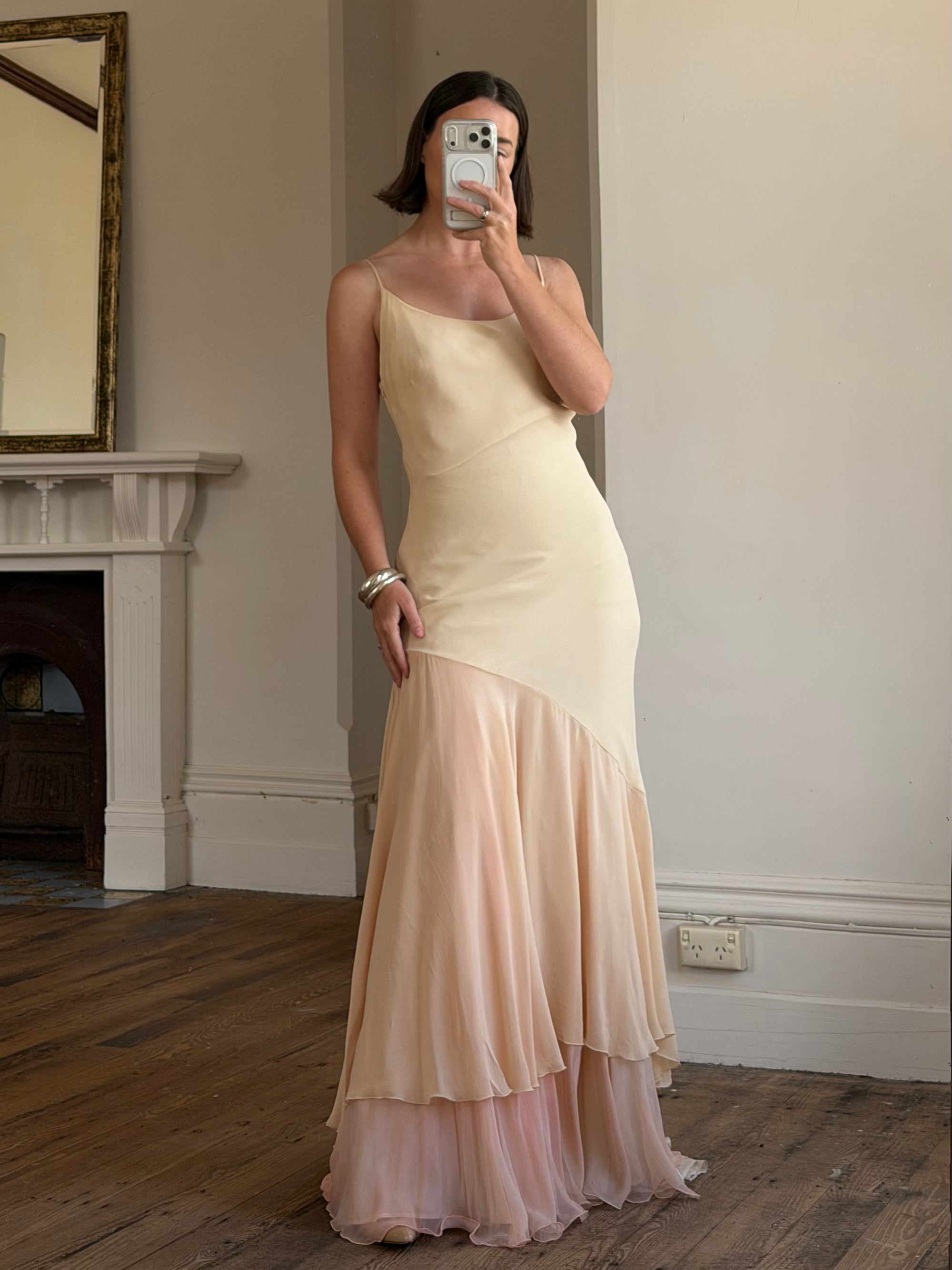 Vintage 90s Italian Silk Nude Ombre Sunrise Slip Gown