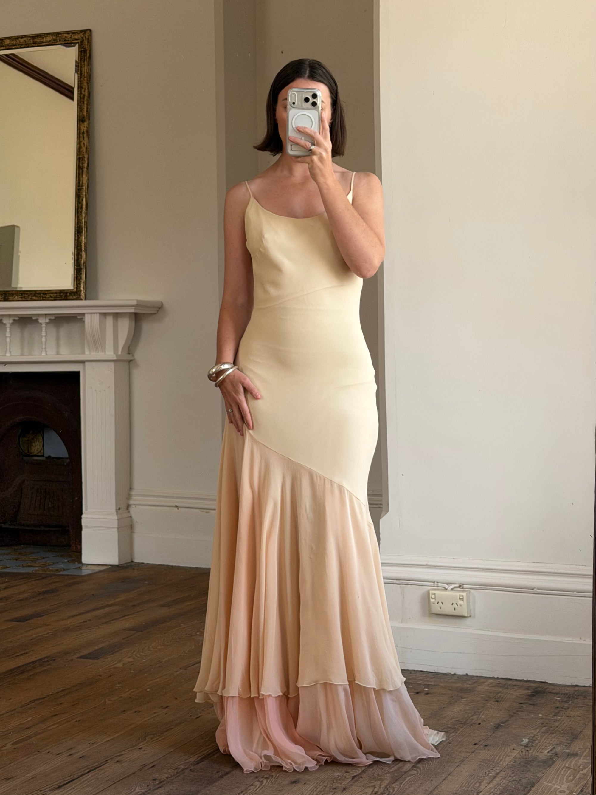 Vintage 90s Italian Silk Nude Ombre Sunrise Slip Gown
