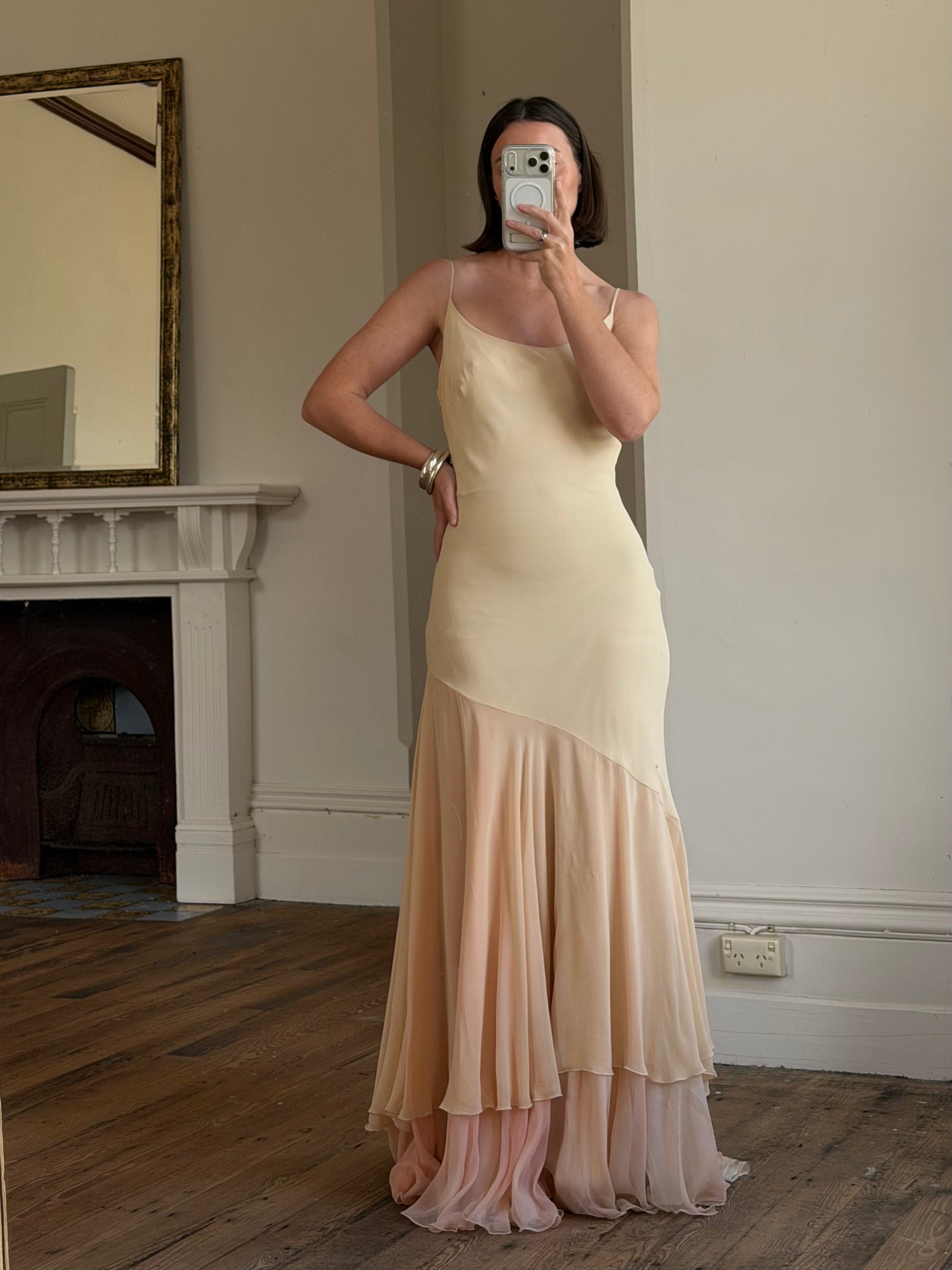 Vintage 90s Italian Silk Nude Ombre Sunrise Slip Gown