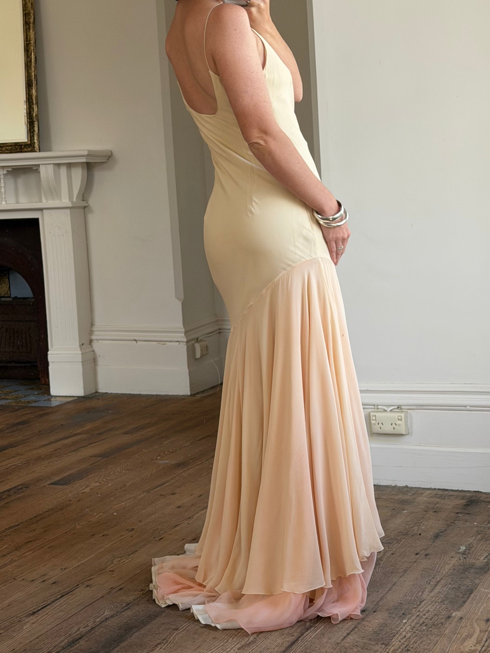 Vintage 90s Italian Silk Nude Ombre Sunrise Slip Gown