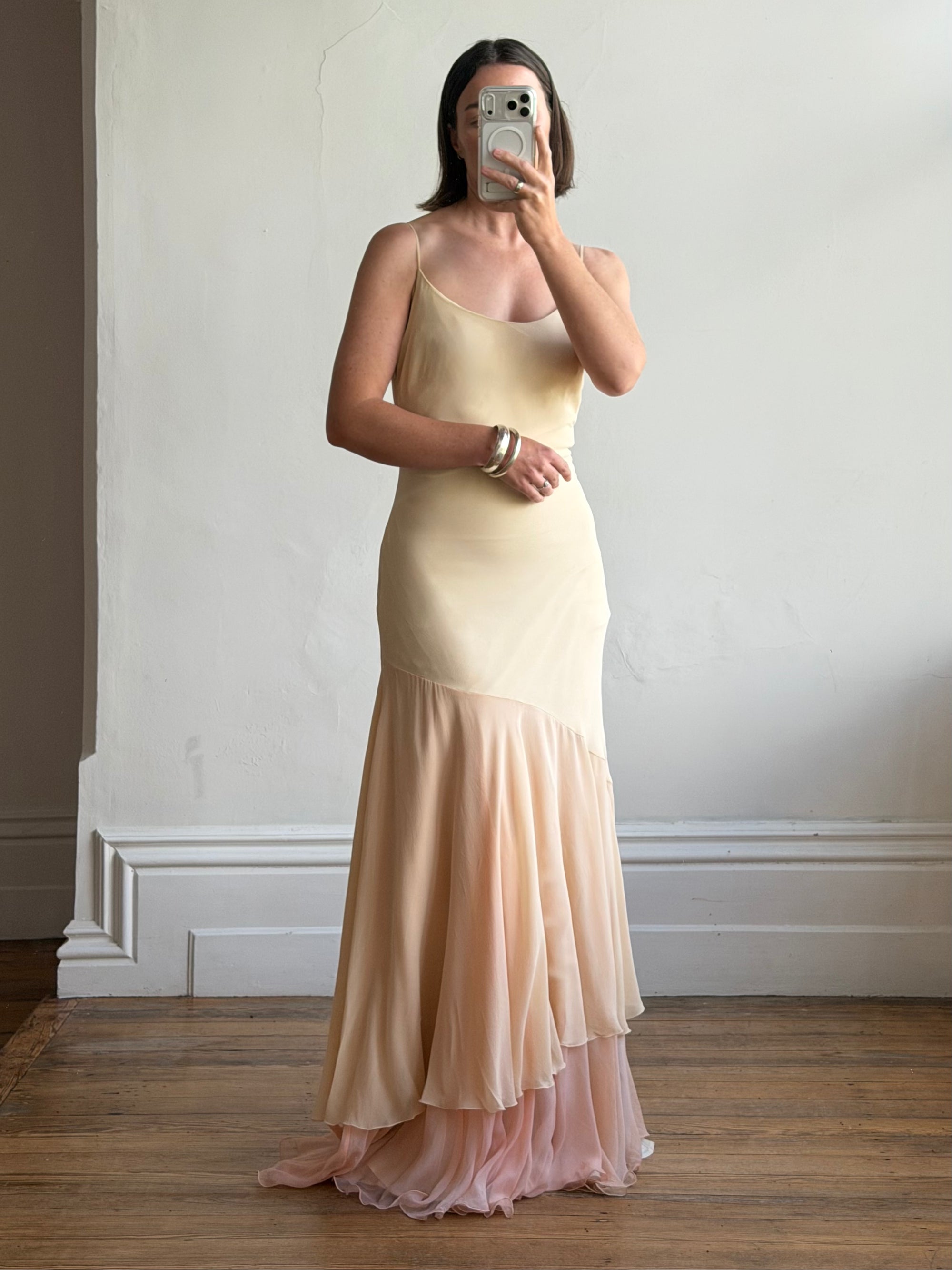 Vintage 90s Italian Silk Nude Ombre Sunrise Slip Gown