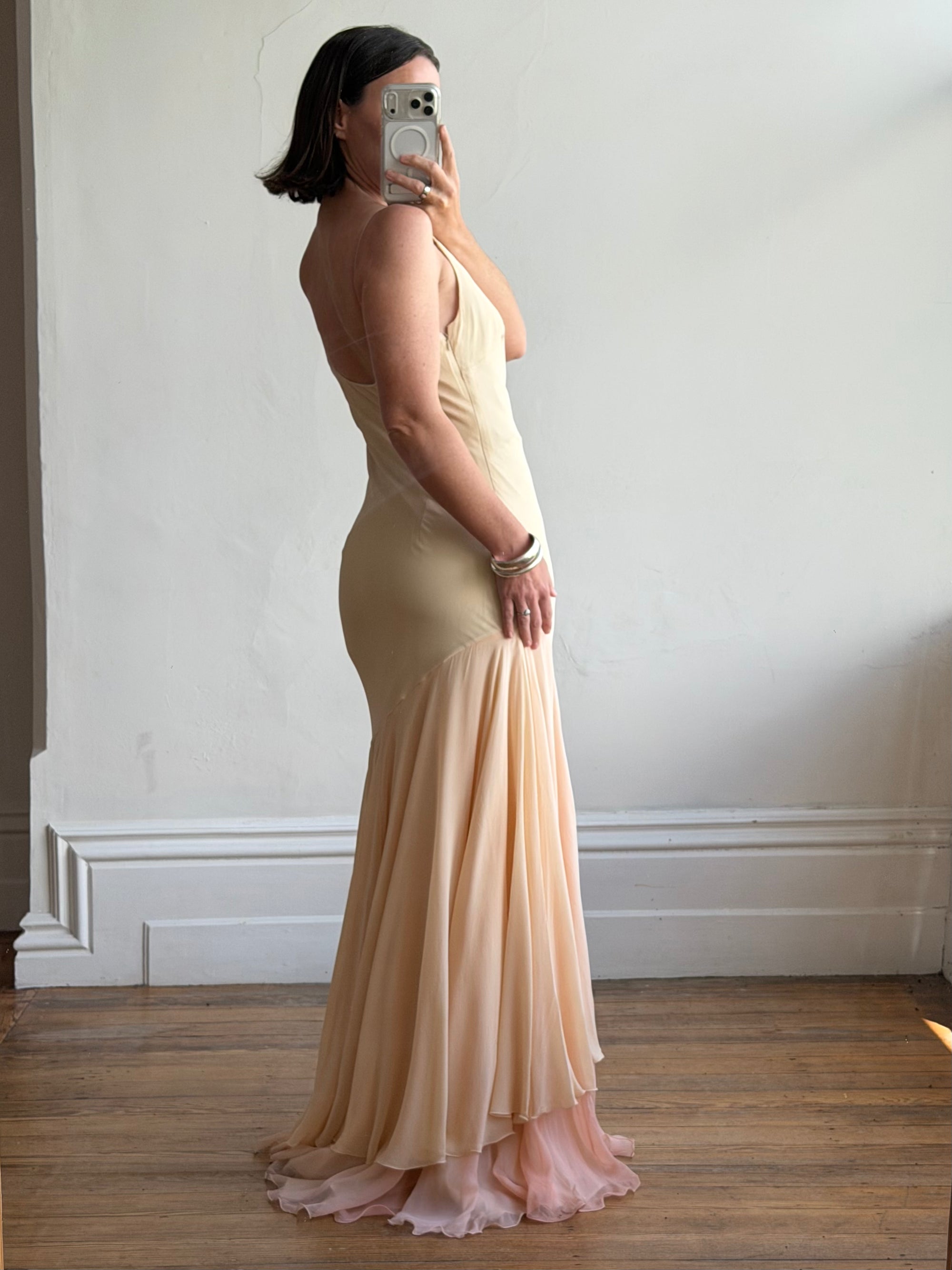 Vintage 90s Italian Silk Nude Ombre Sunrise Slip Gown