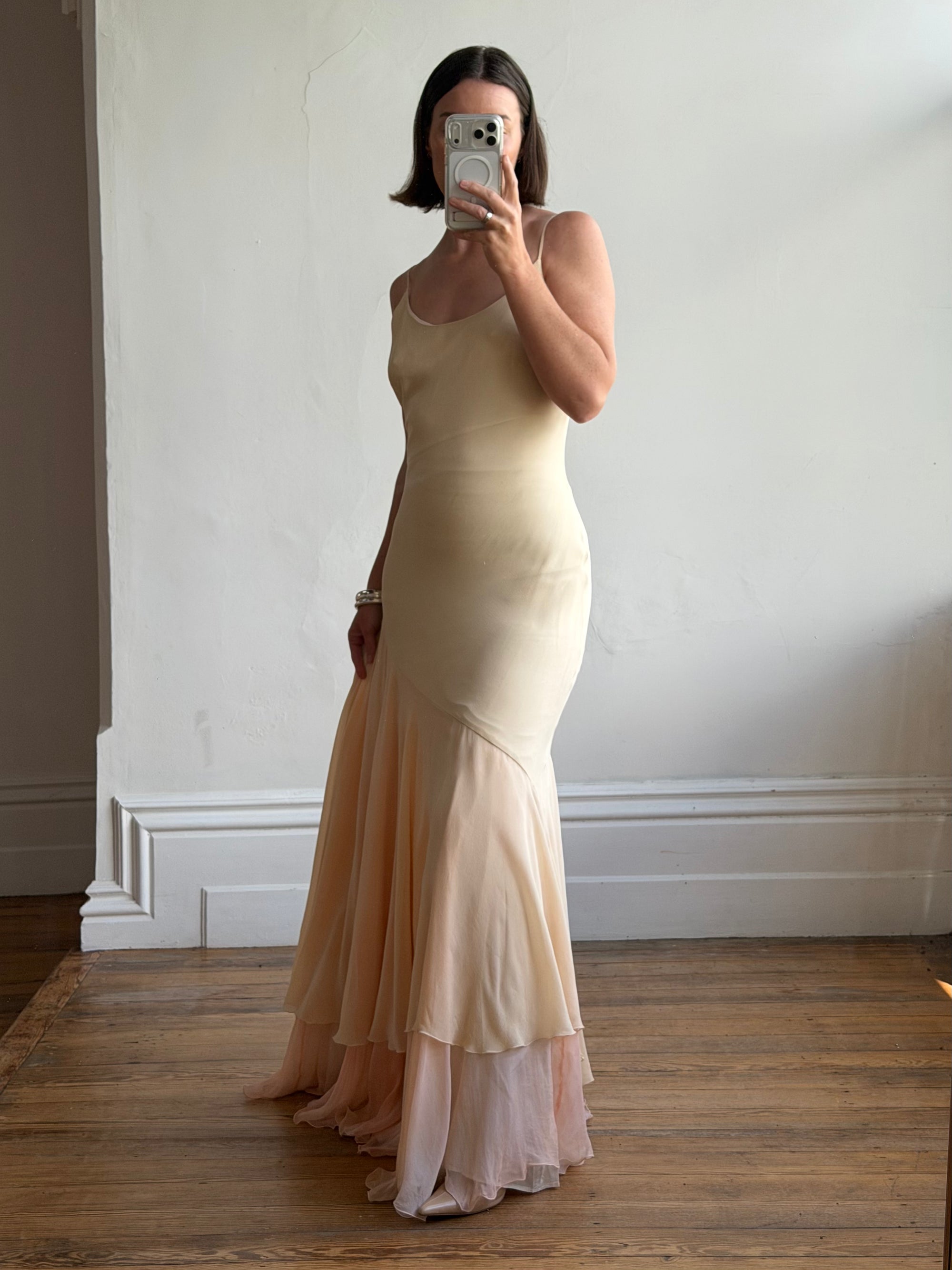 Vintage 90s Italian Silk Nude Ombre Sunrise Slip Gown