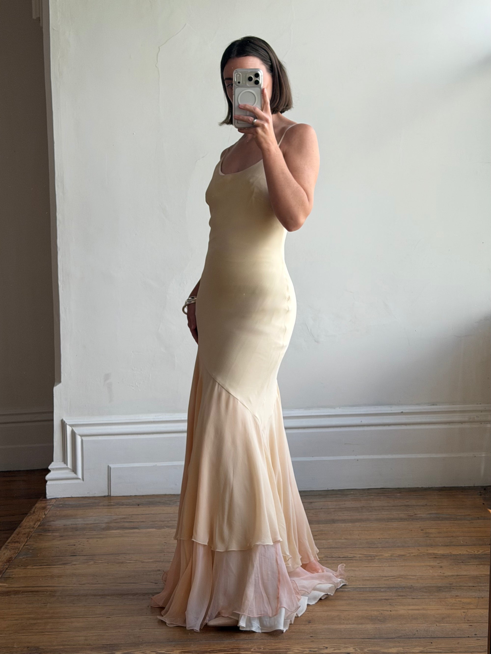 Vintage 90s Italian Silk Nude Ombre Sunrise Slip Gown