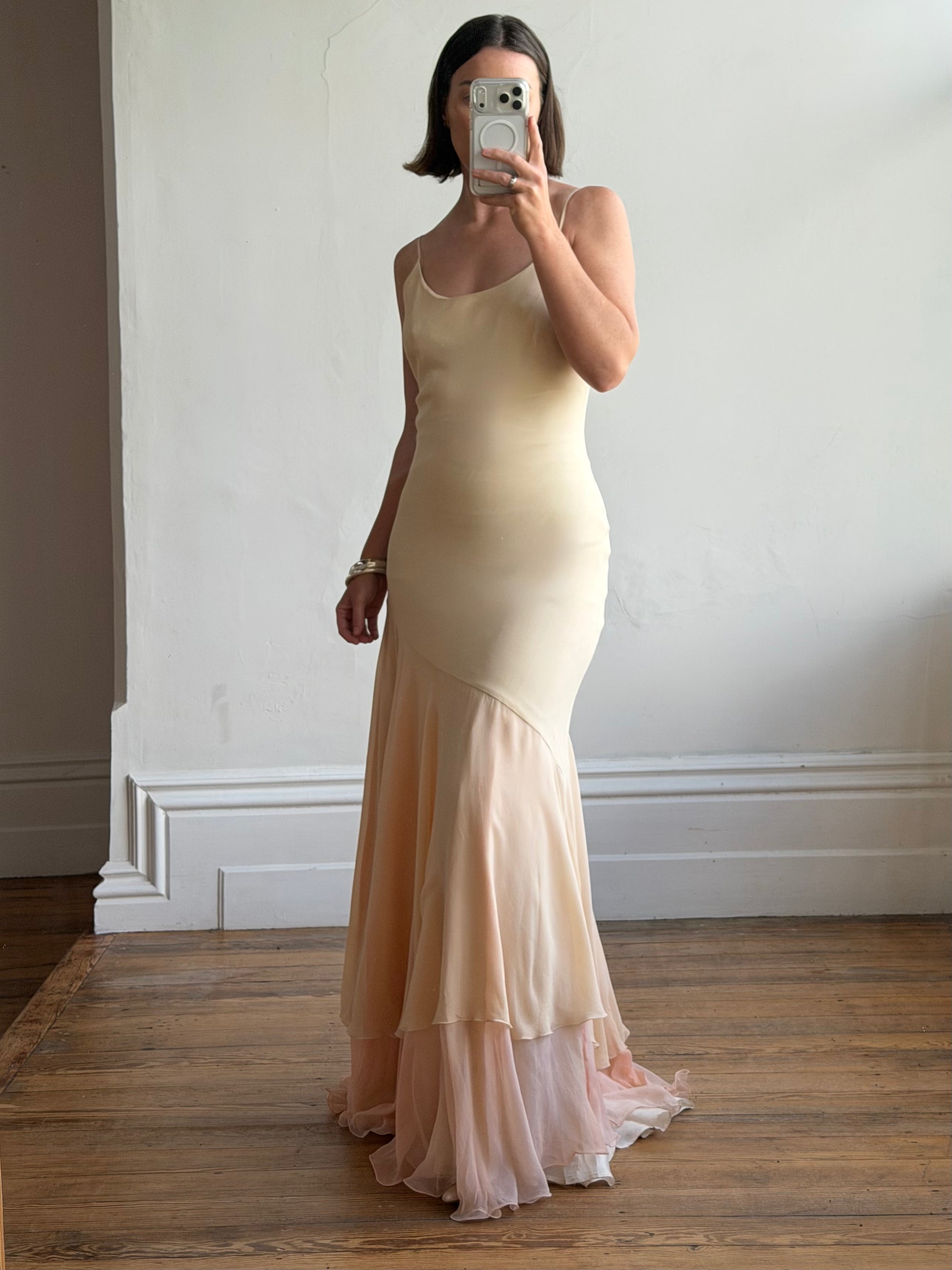Vintage 90s Italian Silk Nude Ombre Sunrise Slip Gown
