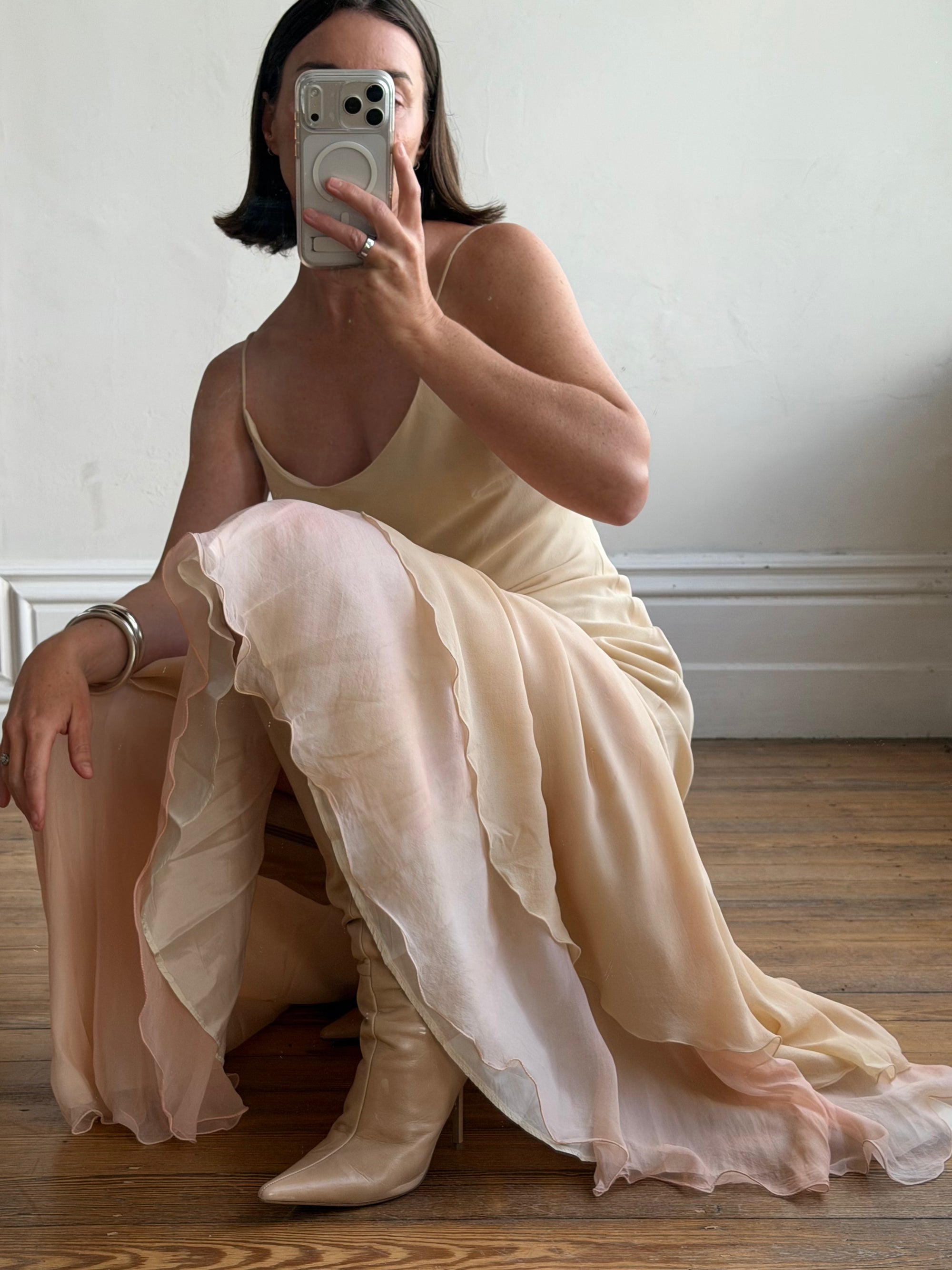 Vintage 90s Italian Silk Nude Ombre Sunrise Slip Gown