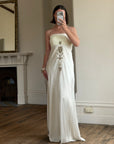Vintage Y2K Pleated Strapless Gold Embellished Bridal Dress