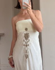 Vintage Y2K Pleated Strapless Gold Embellished Bridal Dress