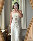 Vintage Y2K Pleated Strapless Gold Embellished Bridal Dress