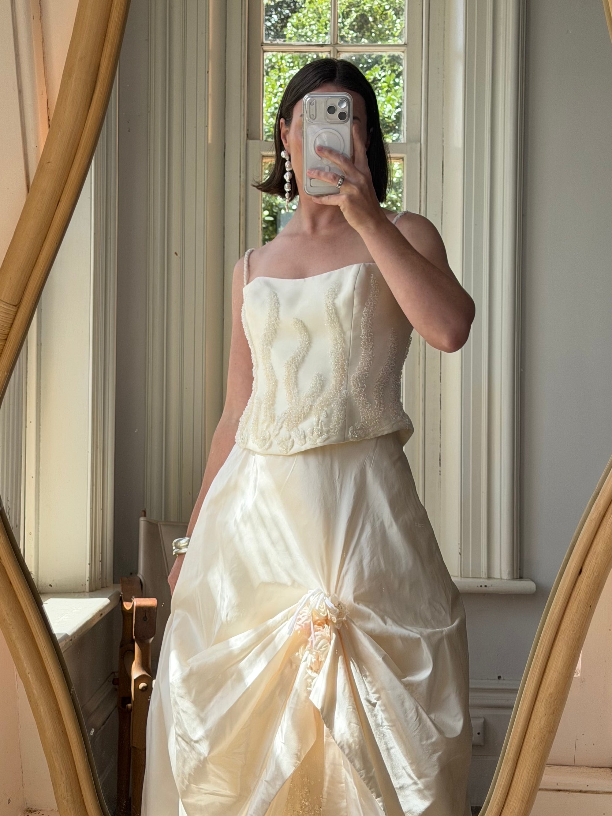 Vintage 80s Mermaid Silk Taffeta Bridal Ballgown Set