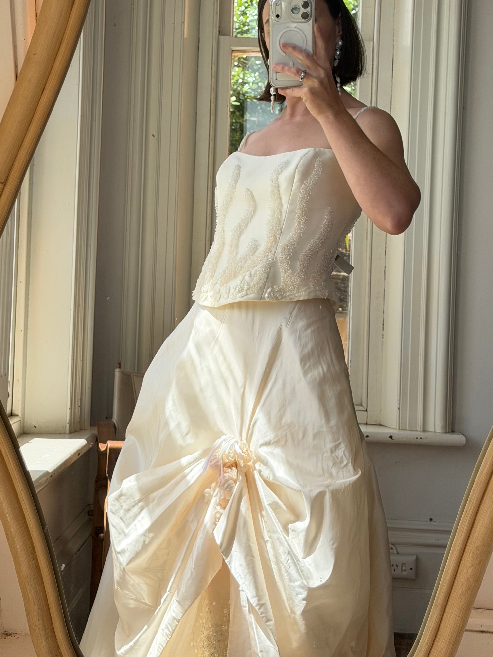 Vintage 80s Mermaid Silk Taffeta Bridal Ballgown Set