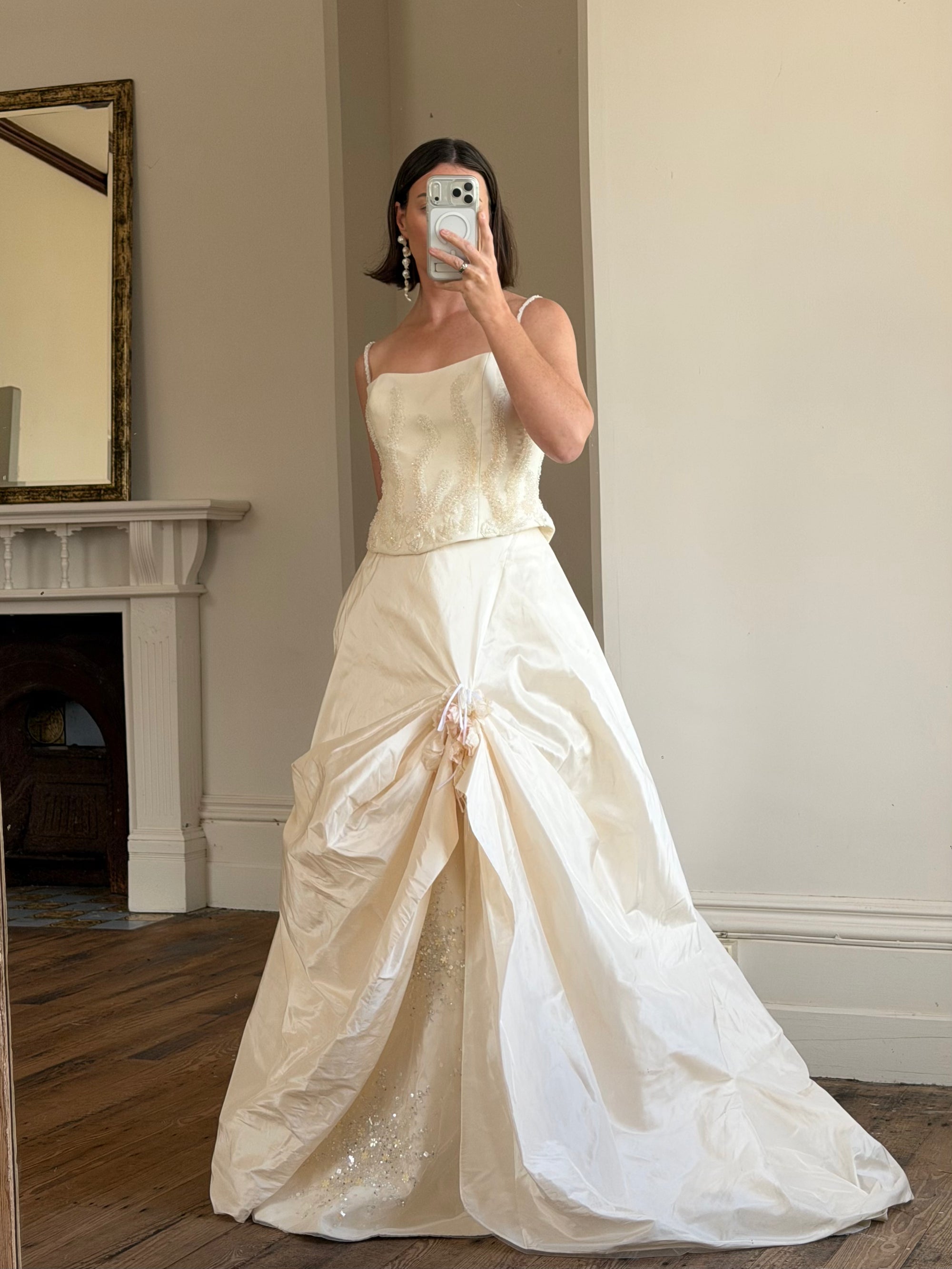 Vintage 80s Mermaid Silk Taffeta Bridal Ballgown Set