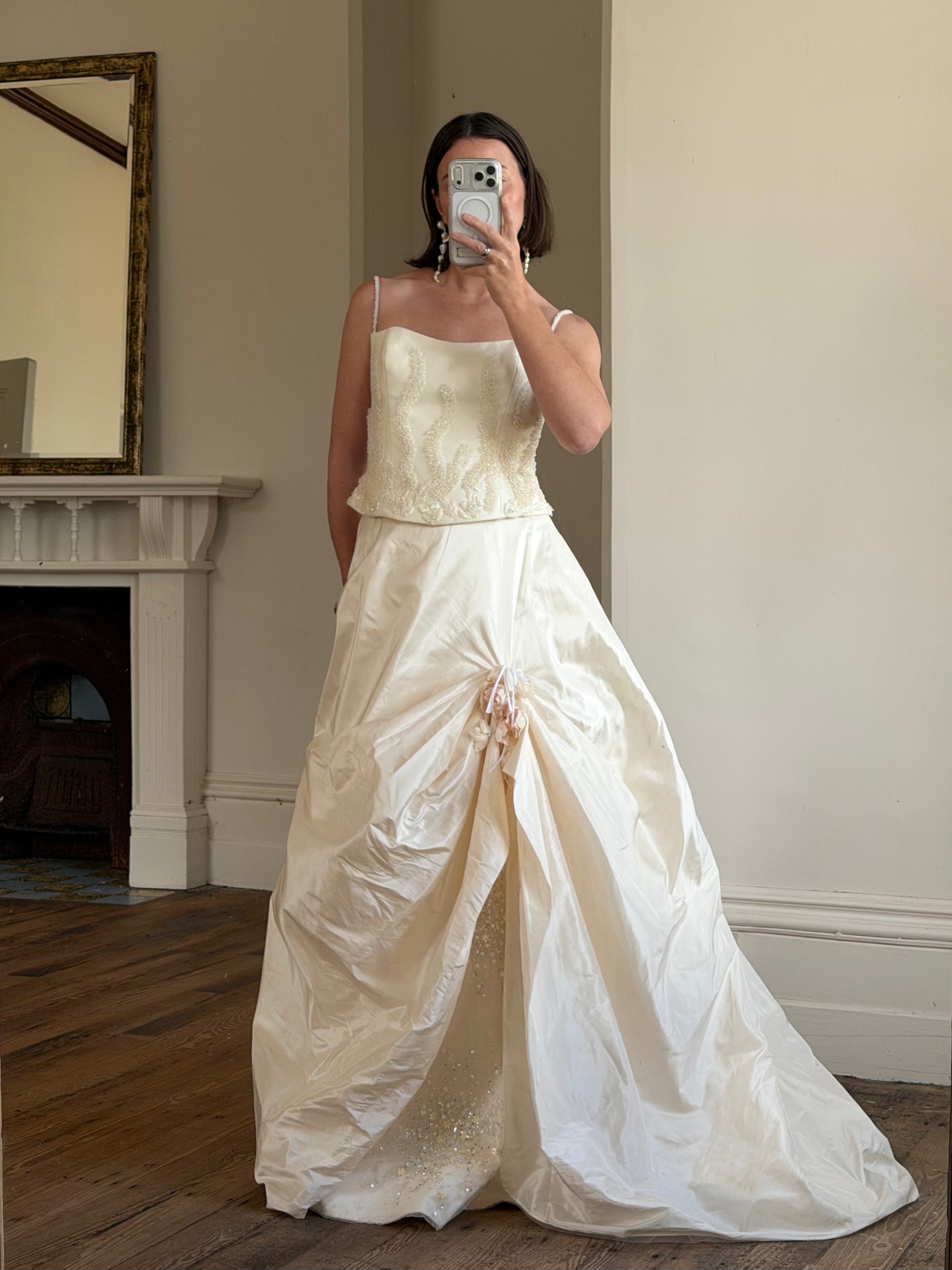 Vintage 80s Mermaid Silk Taffeta Bridal Ballgown Set