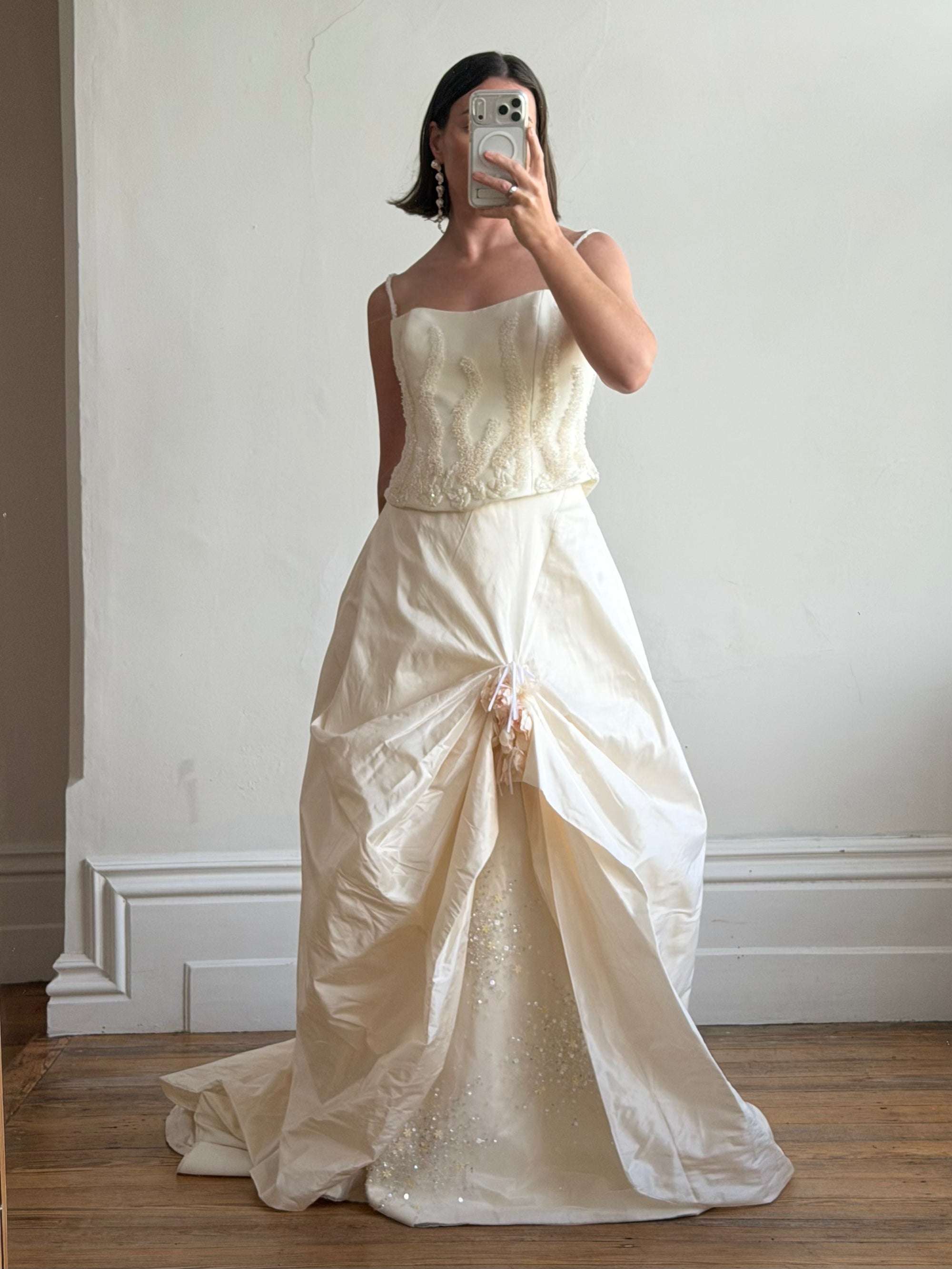Vintage 80s Mermaid Silk Taffeta Bridal Ballgown Set