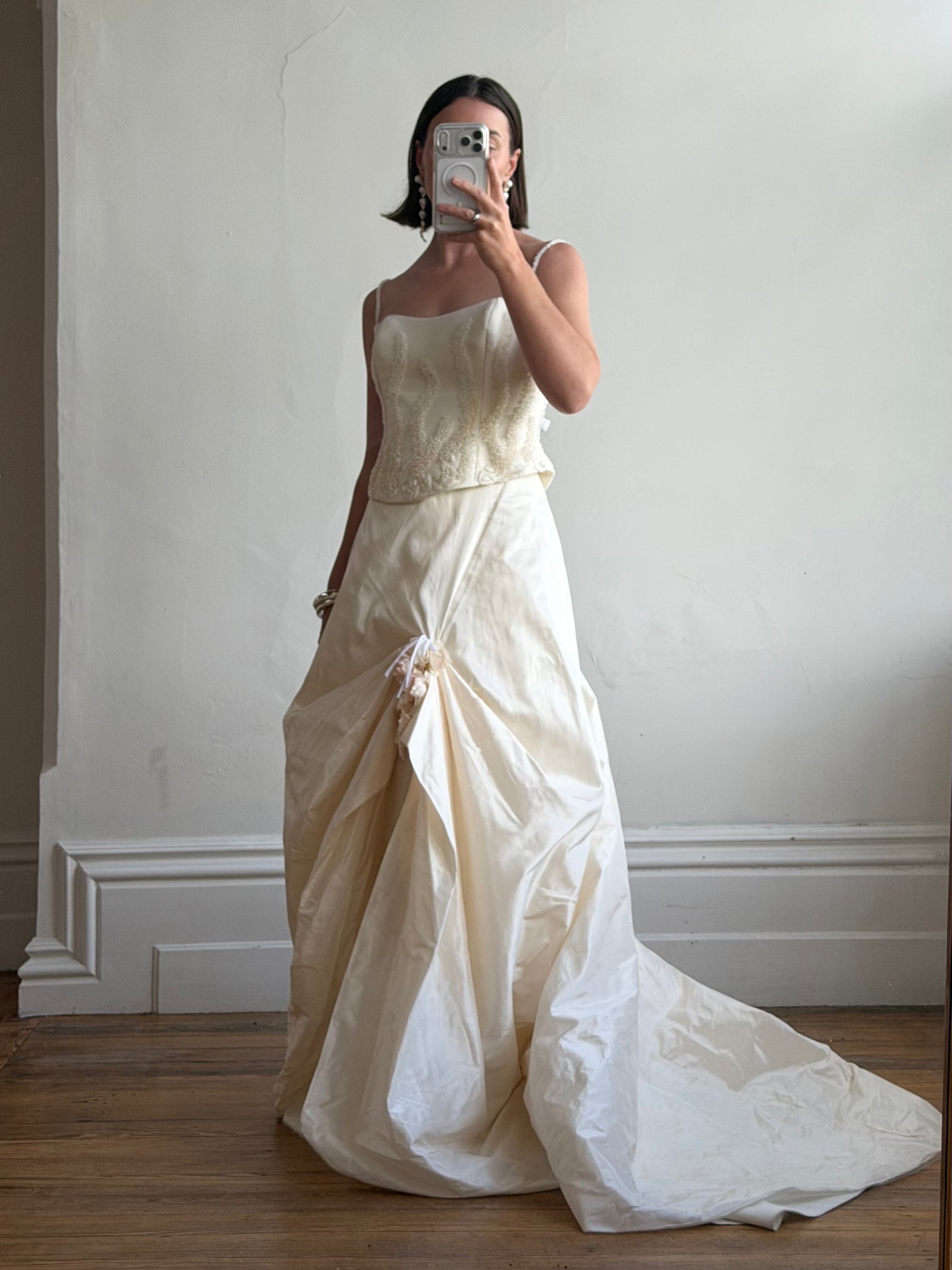 Vintage 80s Mermaid Silk Taffeta Bridal Ballgown Set