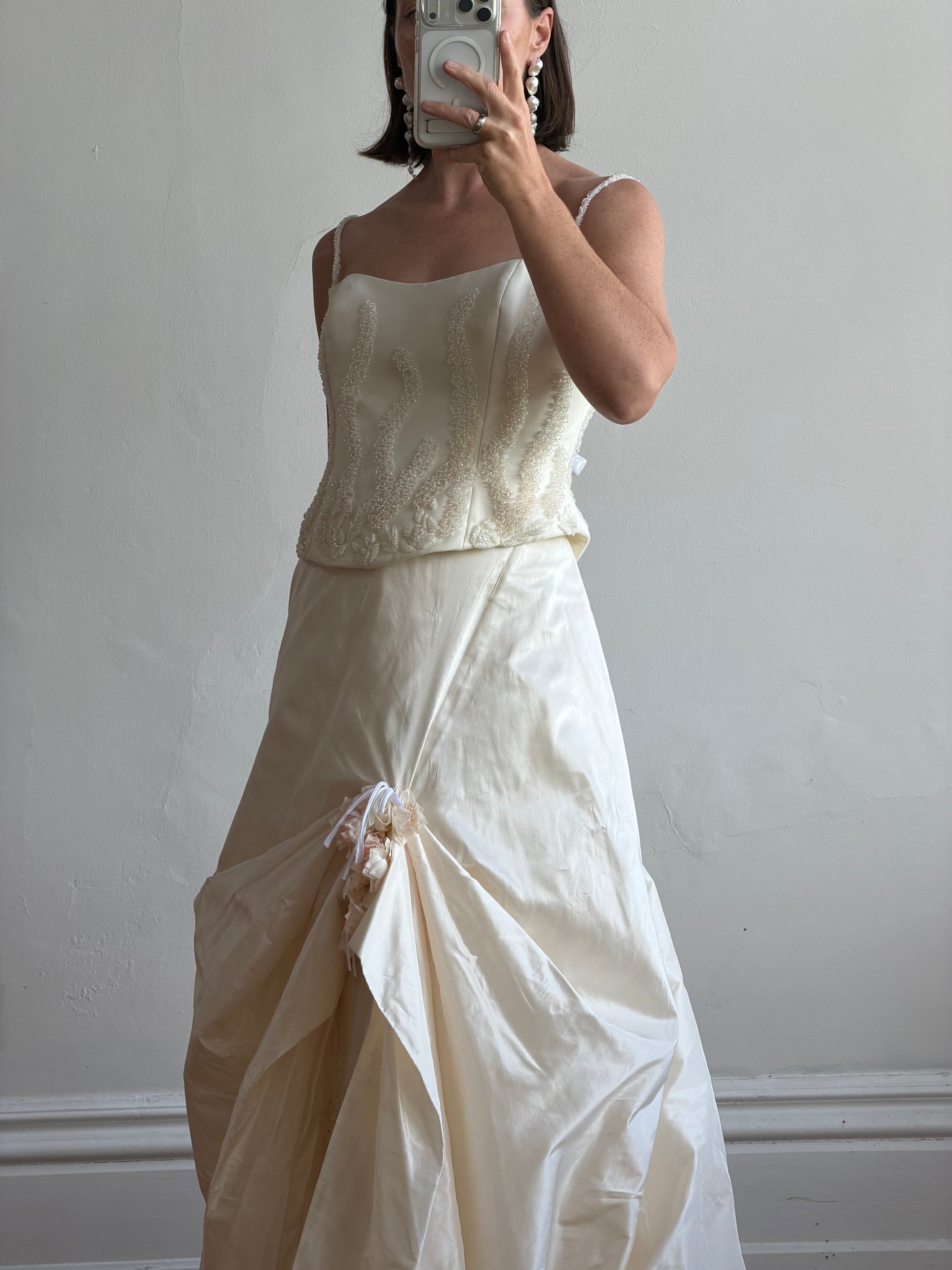 Vintage 80s Mermaid Silk Taffeta Bridal Ballgown Set