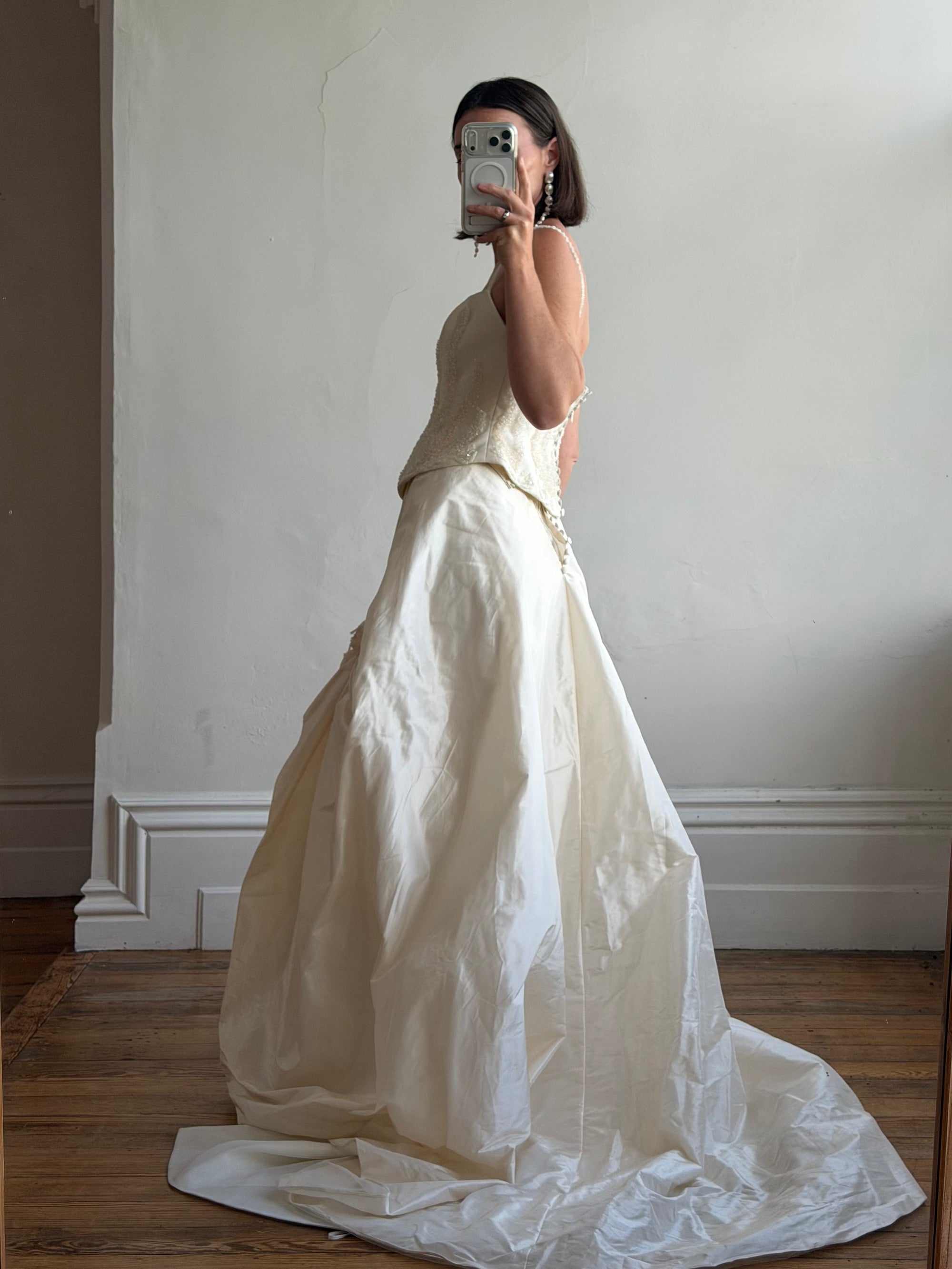 Vintage 80s Mermaid Silk Taffeta Bridal Ballgown Set