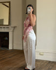 Vintage Y2K Rose Silk Beaded Fringe Halter Top
