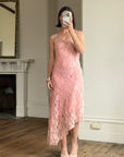 Vintage Y2K Blush Floral Lace Strapless Mini Dress