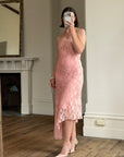 Vintage Y2K Blush Floral Lace Strapless Mini Dress