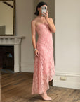 Vintage Y2K Blush Floral Lace Strapless Mini Dress