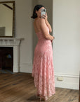 Vintage Y2K Blush Floral Lace Strapless Mini Dress