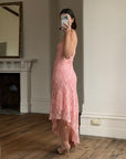 Vintage Y2K Blush Floral Lace Strapless Mini Dress
