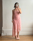 Vintage Y2K Blush Floral Lace Strapless Mini Dress