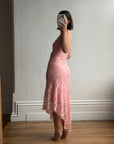Vintage Y2K Blush Floral Lace Strapless Mini Dress