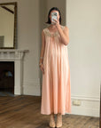 Vintage 70s Peach Satin Lace Trim Negligee Slip Dress