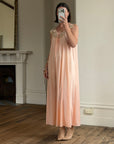 Vintage 70s Peach Satin Lace Trim Negligee Slip Dress