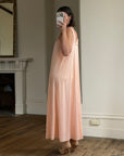 Vintage 70s Peach Satin Lace Trim Negligee Slip Dress