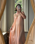 Vintage 70s Peach Satin Lace Trim Negligee Slip Dress